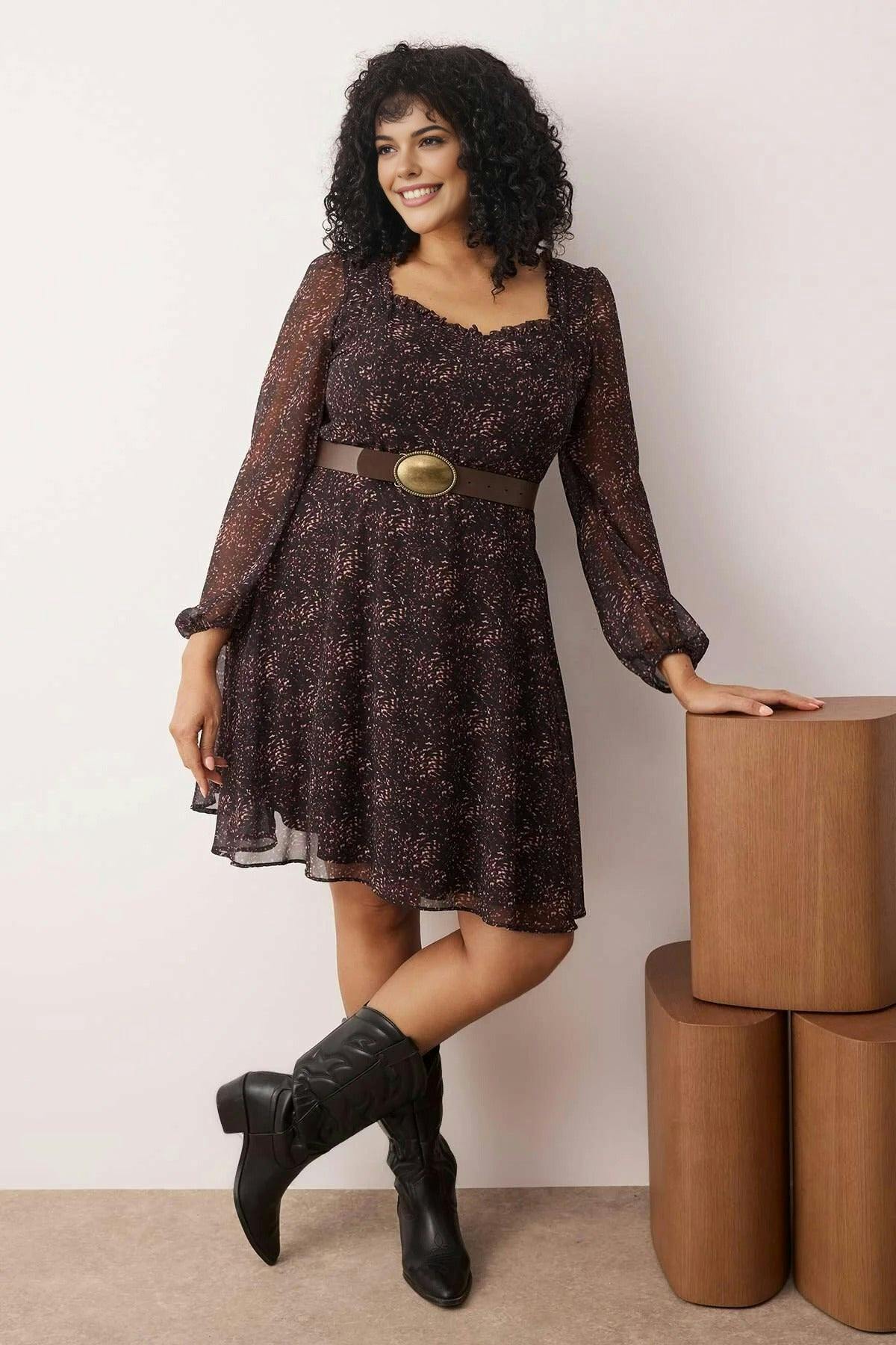 Wovcor Chiffon Mini Woven Plus Size Dress - Multi - 16