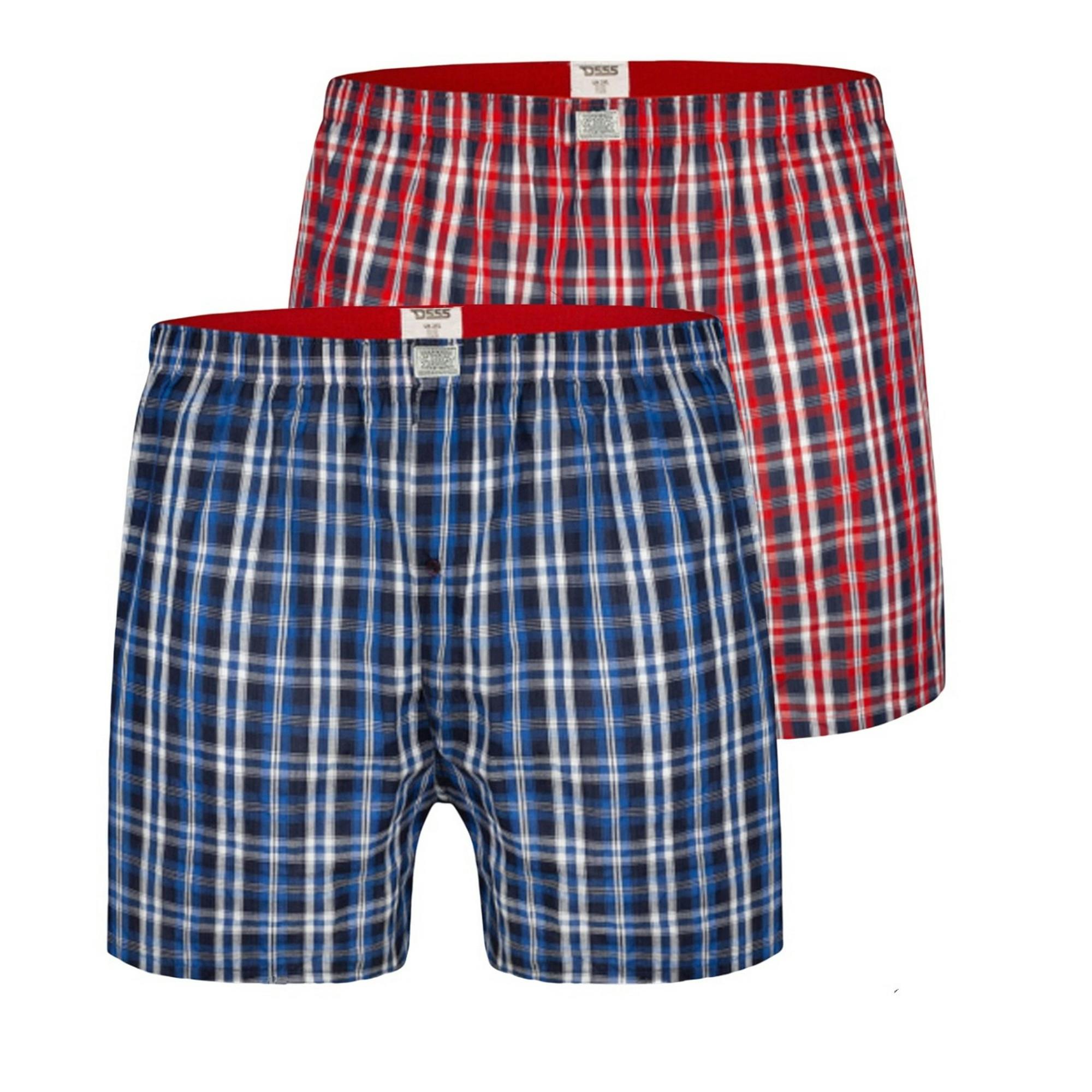 Duke Men's Blue/Red D555 Plaid Woven Kingsize Boxer Shorts (Pack Of 2) - Navy - 8XL - Navy - 100% Cotton