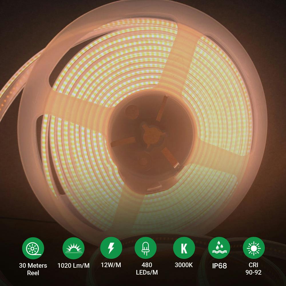 Rackhams Light 30 Meters Cob Led Strip 24V, 3000K, Ip65