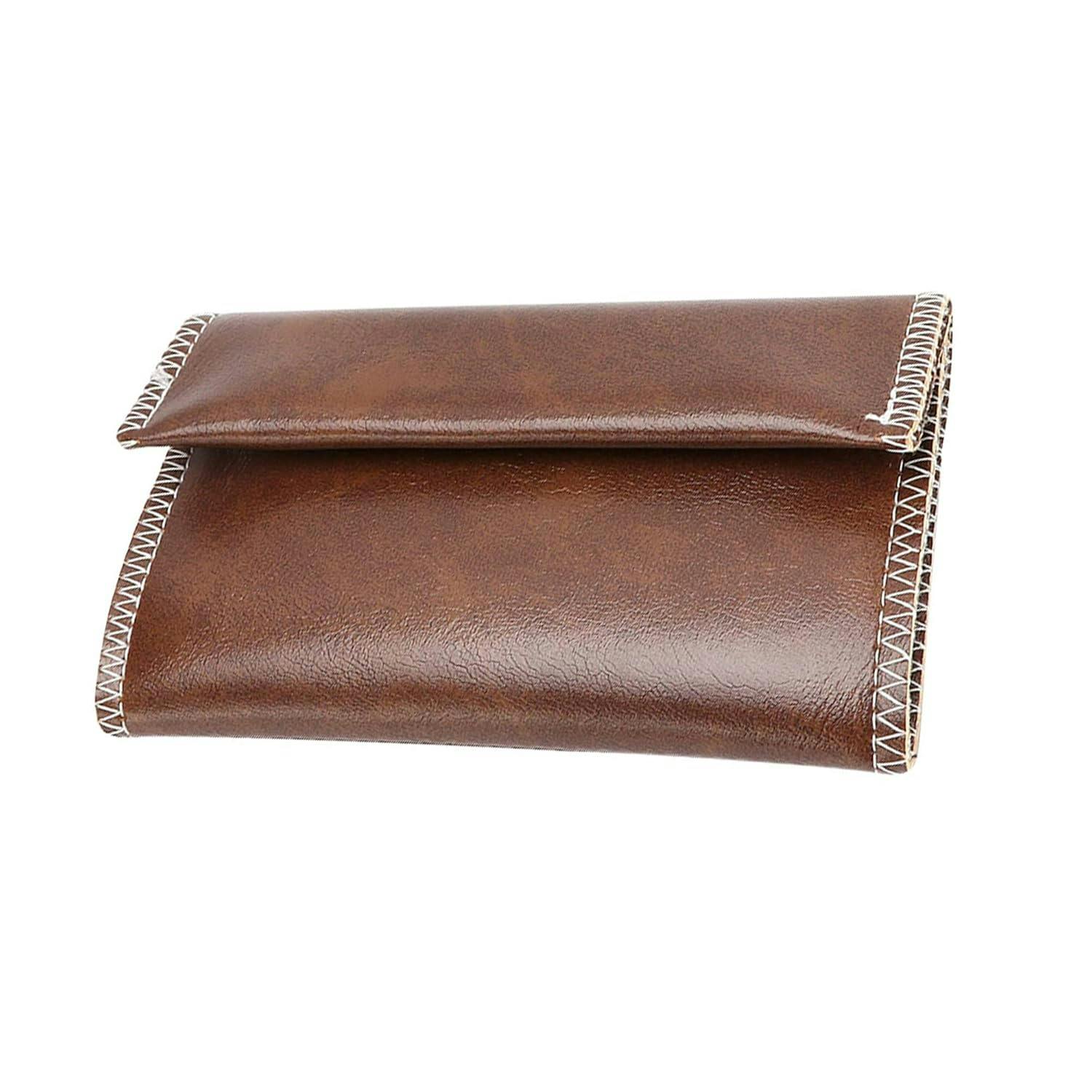 Rackhams Brown Handcrafted Pu Leather Tobacco Pouch - Compact Lightweight 6.23 X 3.4 Inches Size For Travel & Daily Use - Durable And Stylish Holder For Smokers