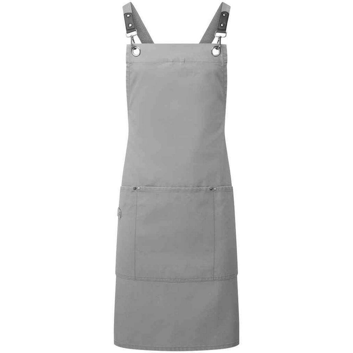 Premier Unisex Dark Grey Cross Back Bib Apron In - Image 2