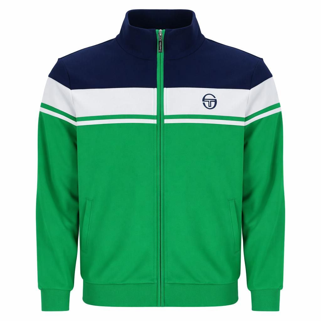 Sergio Tacchini Blue/White/Green Damarindo Track Top Jacket Maritime //Fern - L