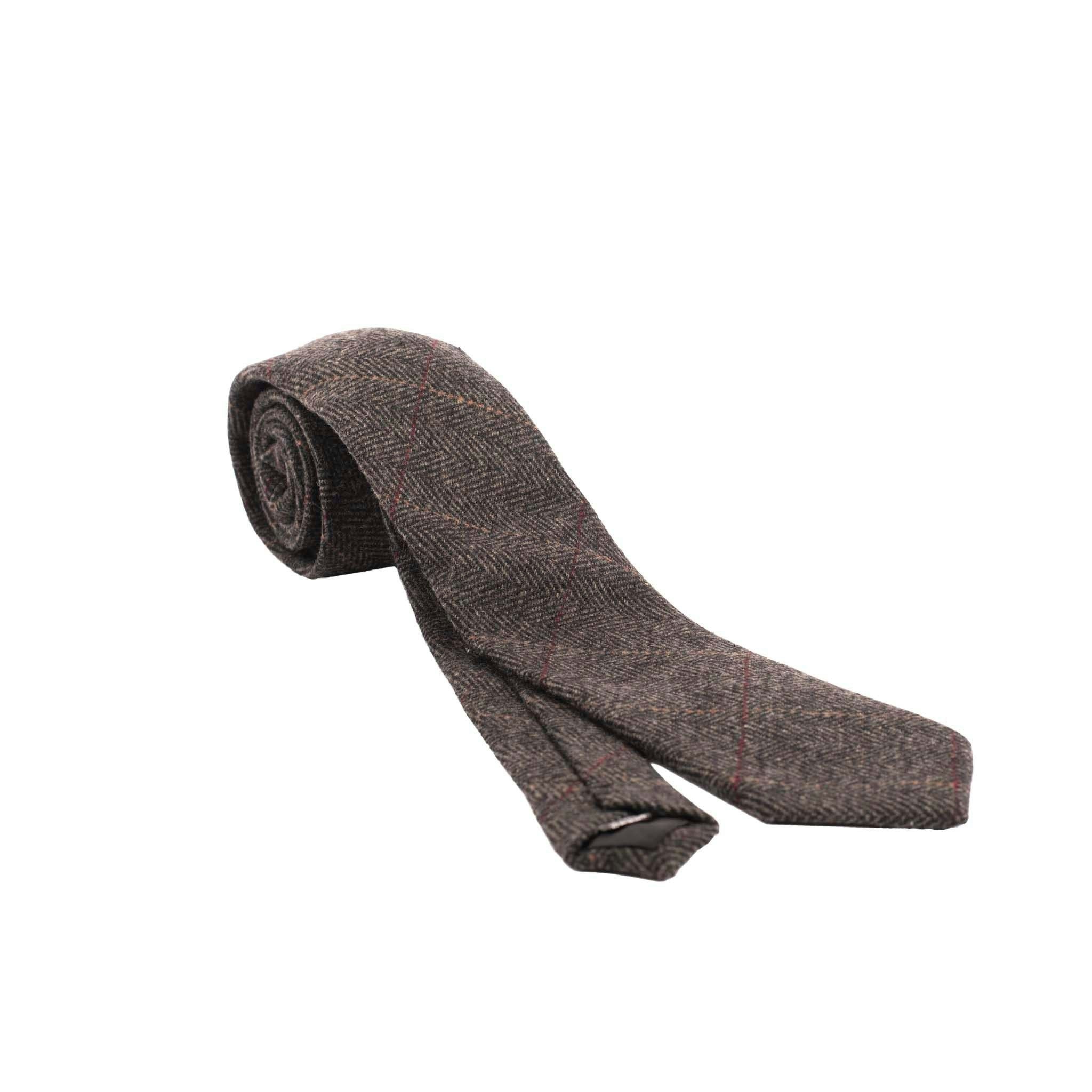 Heritage Traditions Grey Box Check Tweed Tie - Herringbone Check