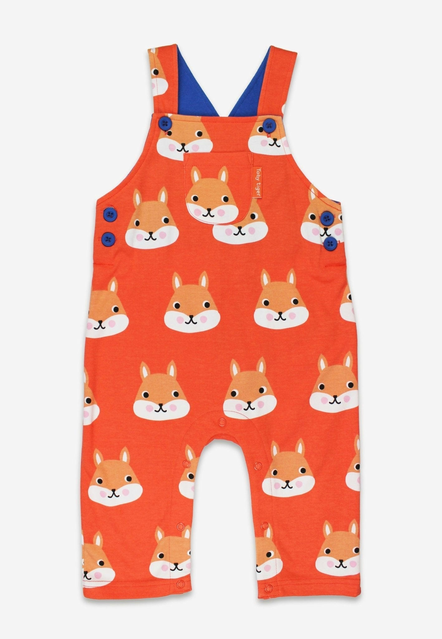 Toby Tiger Orange Organic Squirrel Print Dungarees - 2-3Y / 98Cm