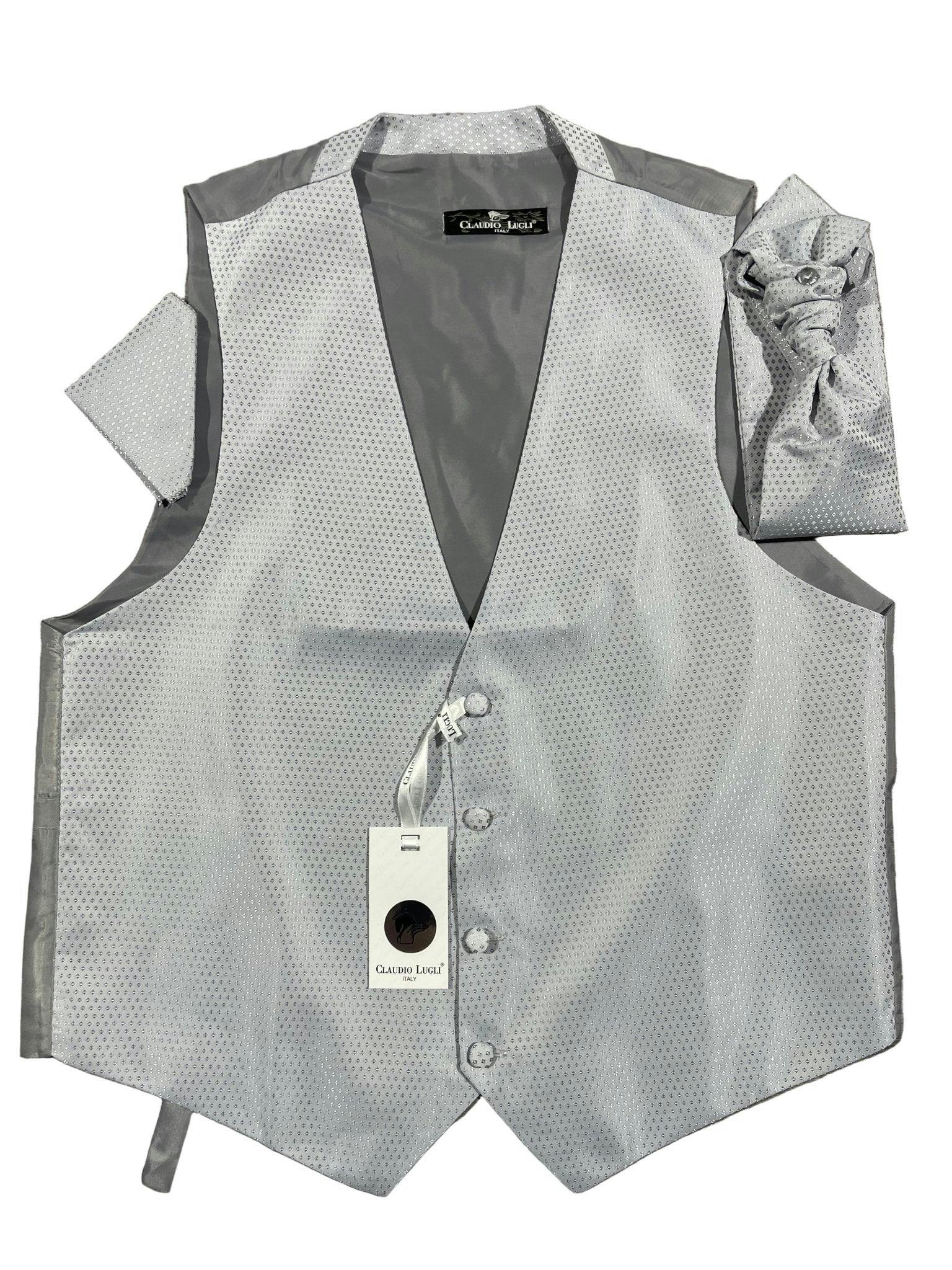 Claudio Lugli Silver Diamonds Waistcoat, Cravat And Handkerchief Set - Xl = 42-44Uk