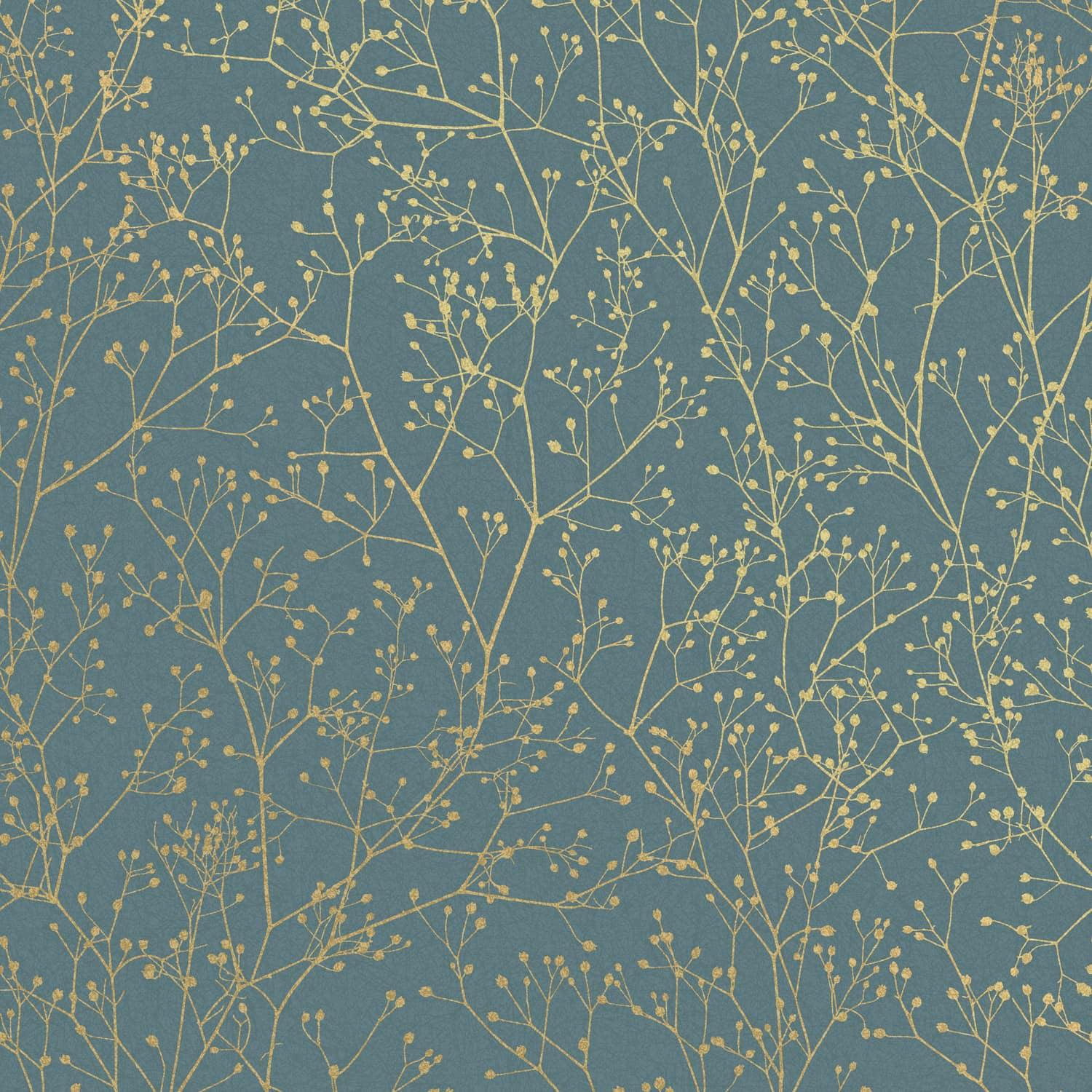 Rackhams Blue/Gold Gypsophila Airforce Wallpaper | & Soft