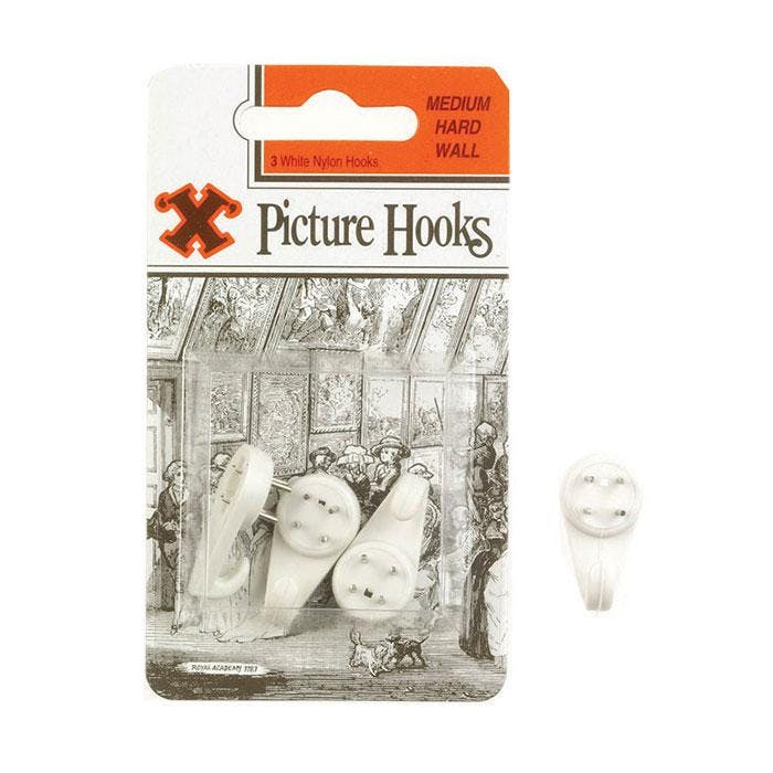 Rackhams White Hard Wall Hooks Medium Nylon 3Pk - One Colour - One Size - One Colour