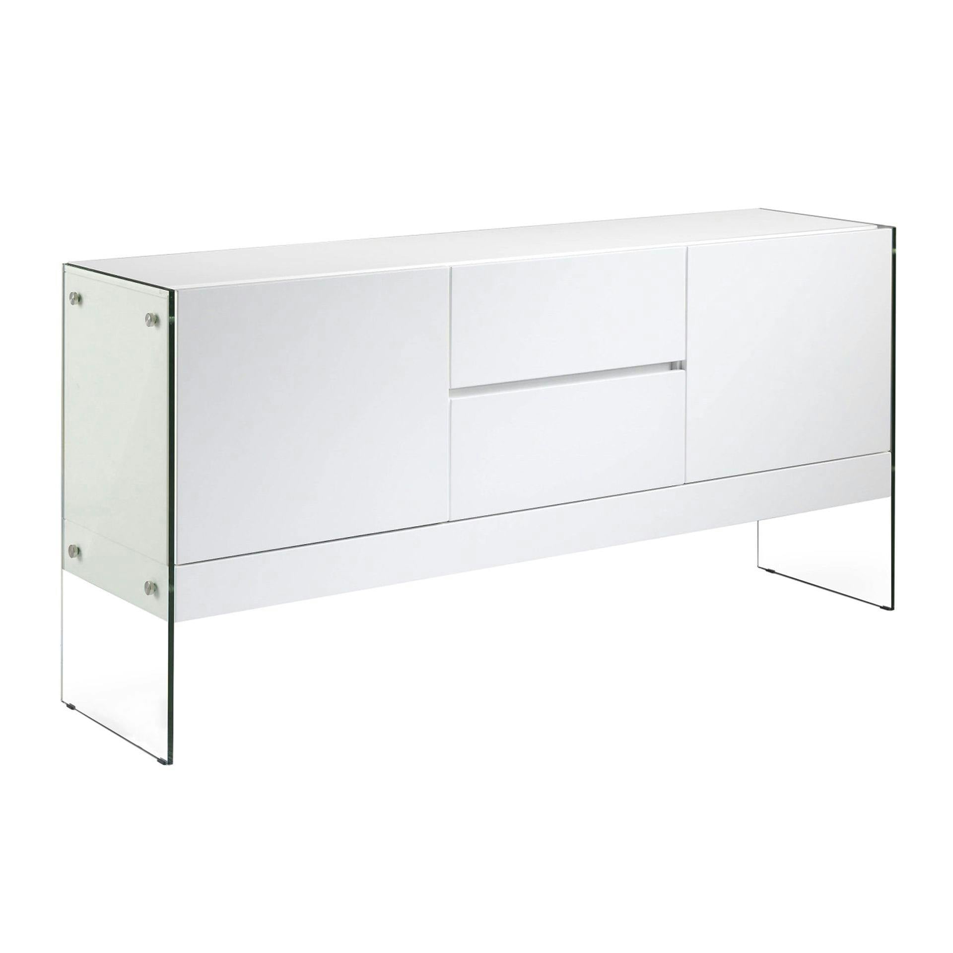 Rackhams White Wood And Tempered Glass Sideboard 3063