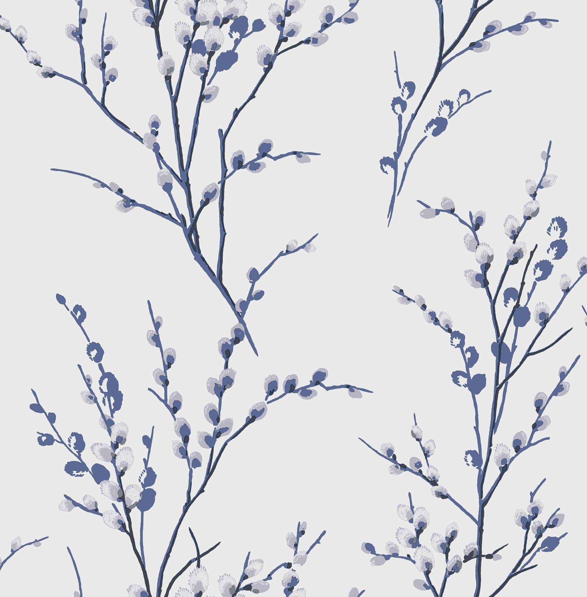 Laura Ashley Blue/White Pussy Willow Wallpaper - Midnight - 10M