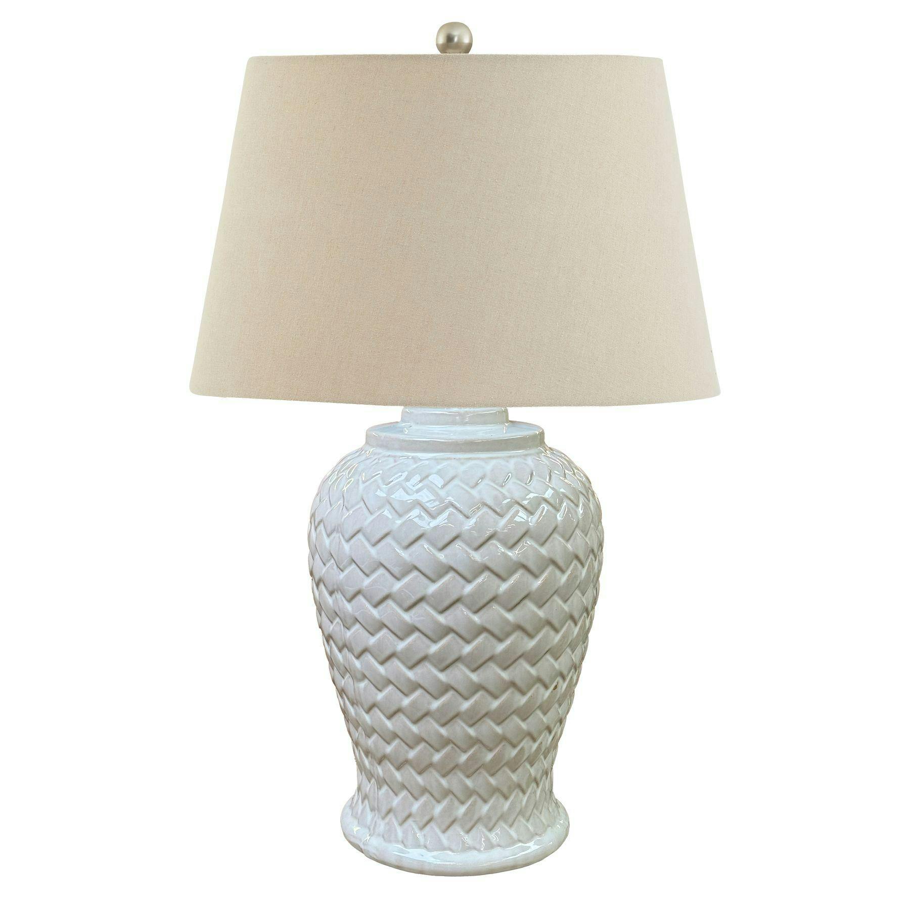 Rackhams White Woven Ceramic Table Lamp (Uk Plug) - 70Cm X 40Cm X 40Cm - 100% Mixed