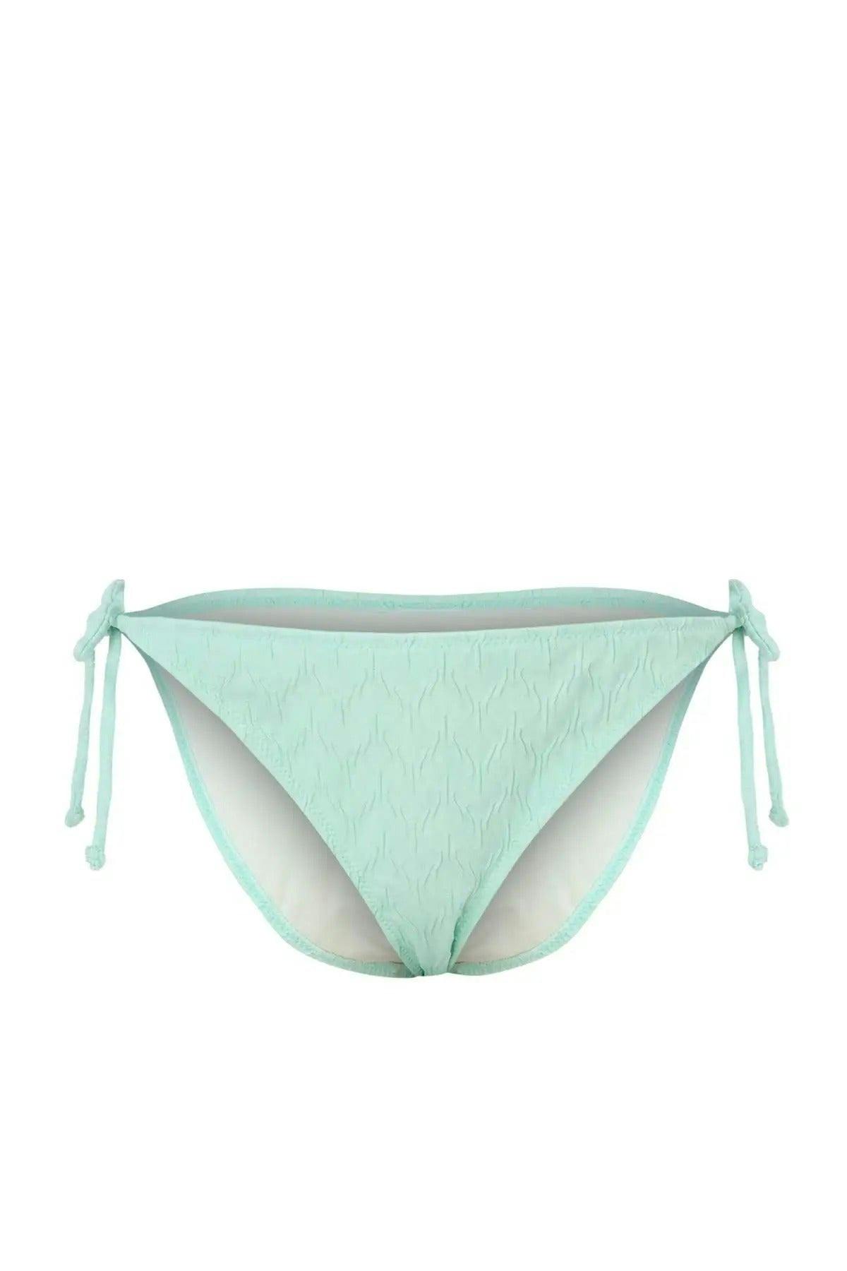 Wovcor Turquoise Tie-Up Textured Regular Bikini Bottom - 6.0