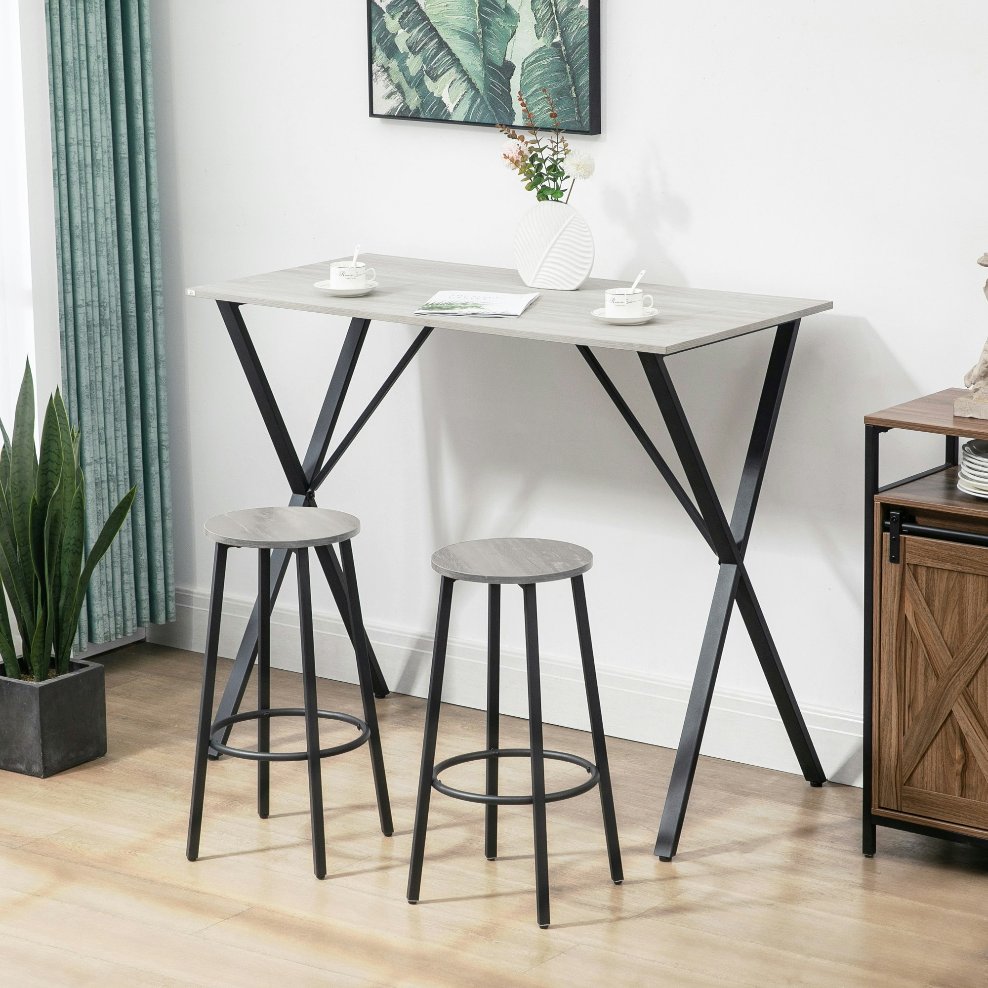 Rackhams White 120 Cm Rectangular Breakfast Bar Table For 4 People, Steel Legs,