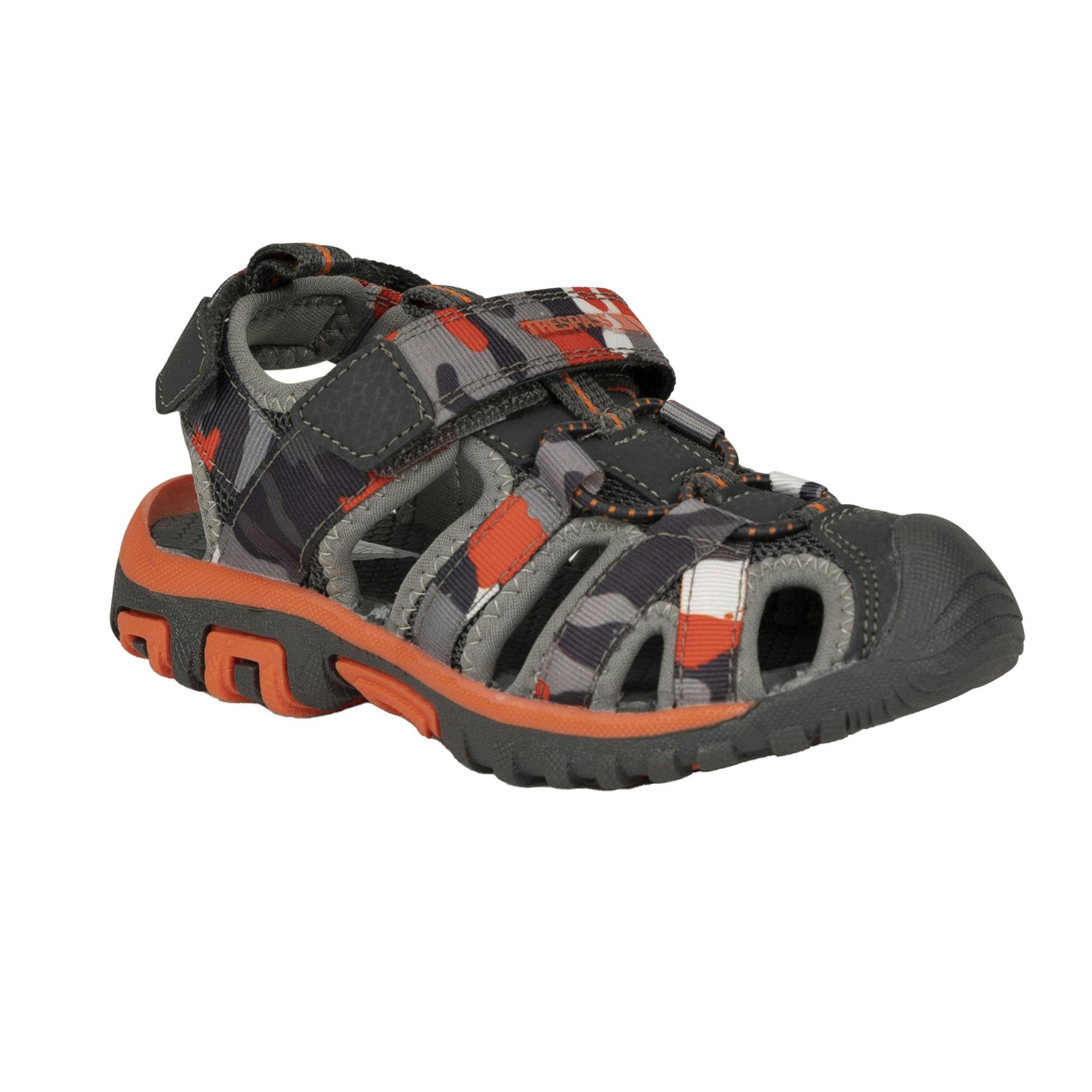 Trespass Grey/Orange Kids Jaime Sandals - 2 Uk - 30% Pu/25% Eva/25% Tpr/20% Textile