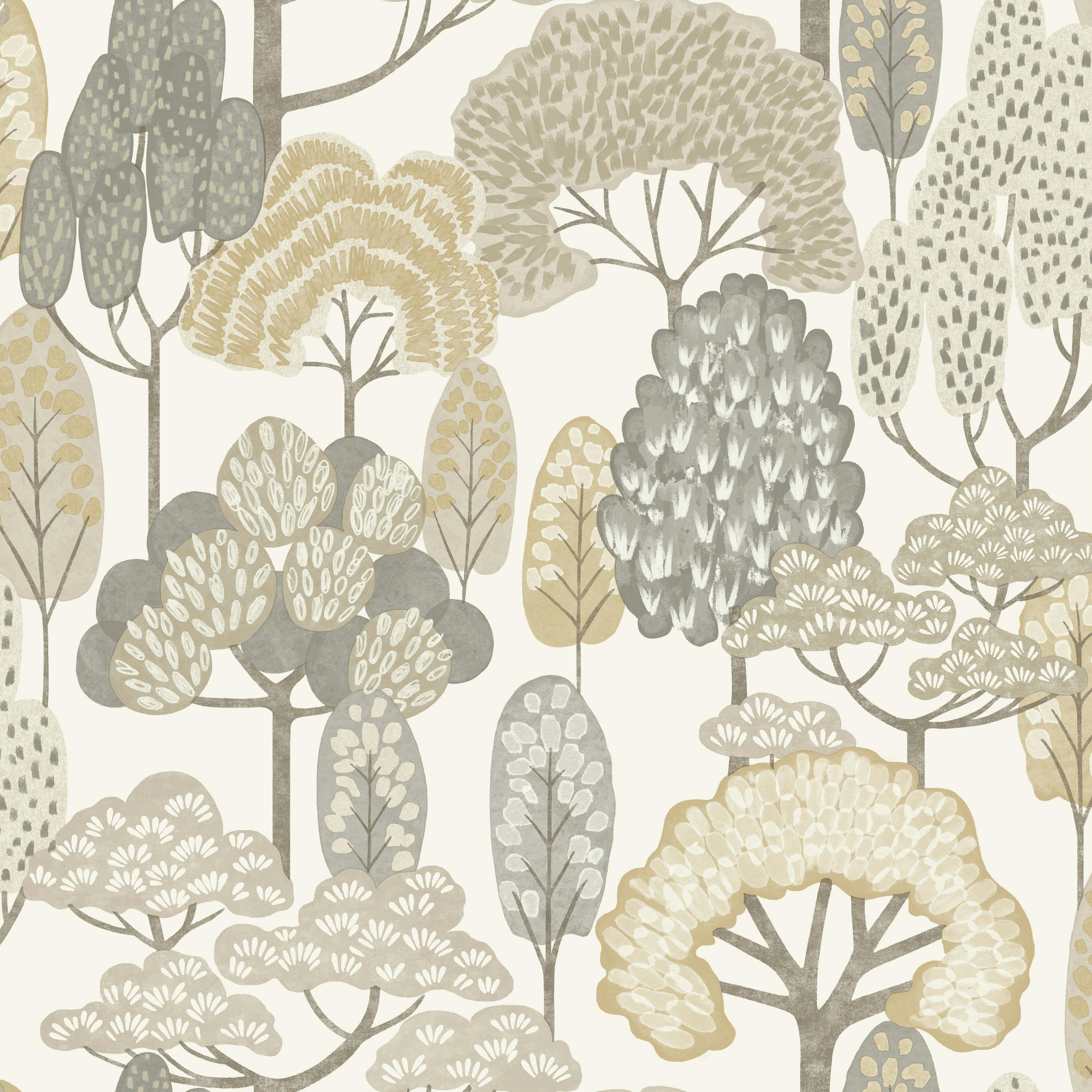 Grandeco Beige Happy Trees Brushstroke Nursery Textured Wallpaper,