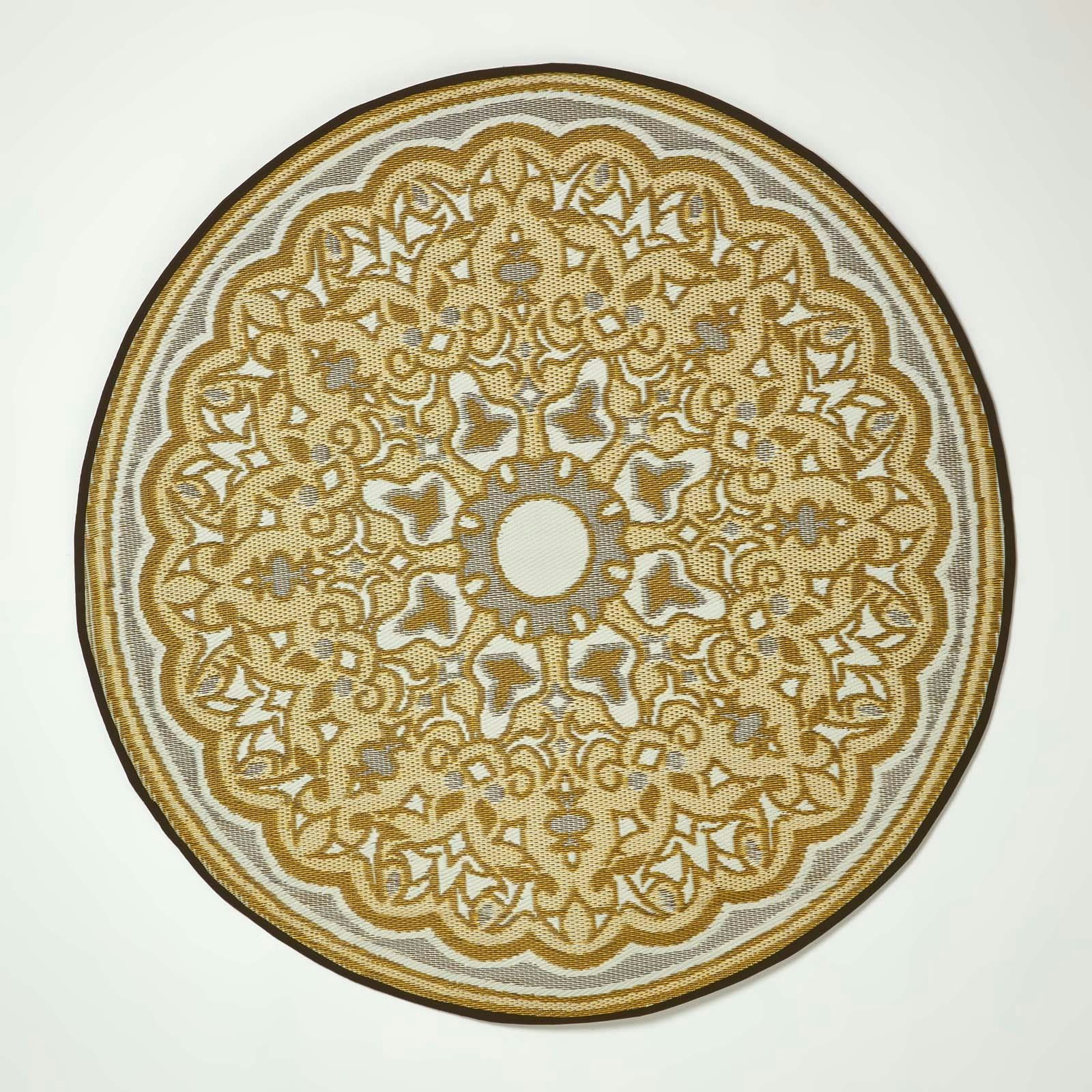 Homescapes Yellow/Grey Round Outdoor Rug Luxury Waterproof Reversible Recycled, For Garden, Rae - 180 X 180 Cm