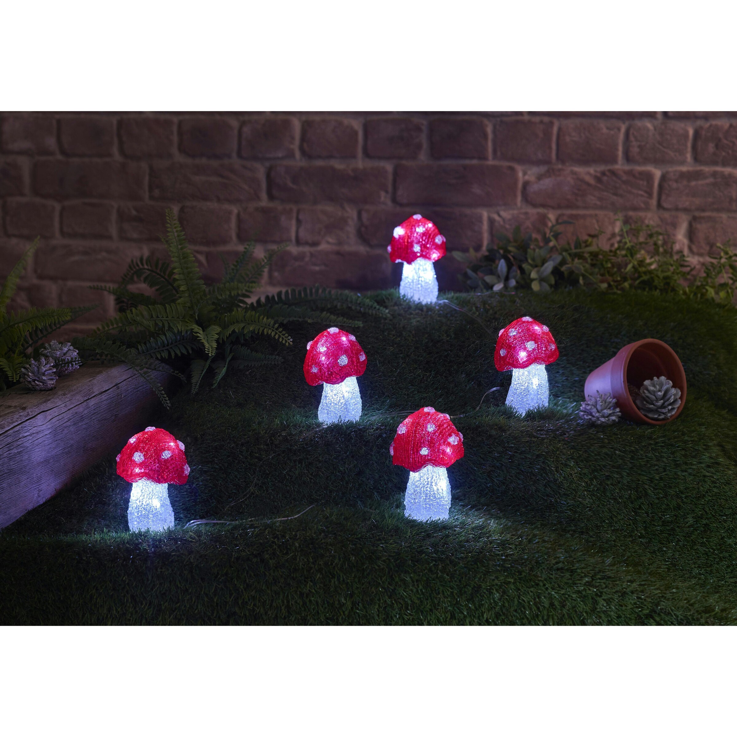 Rackhams Red/Light/White Inlit Ice Shroomz Set Of 5 - One Size