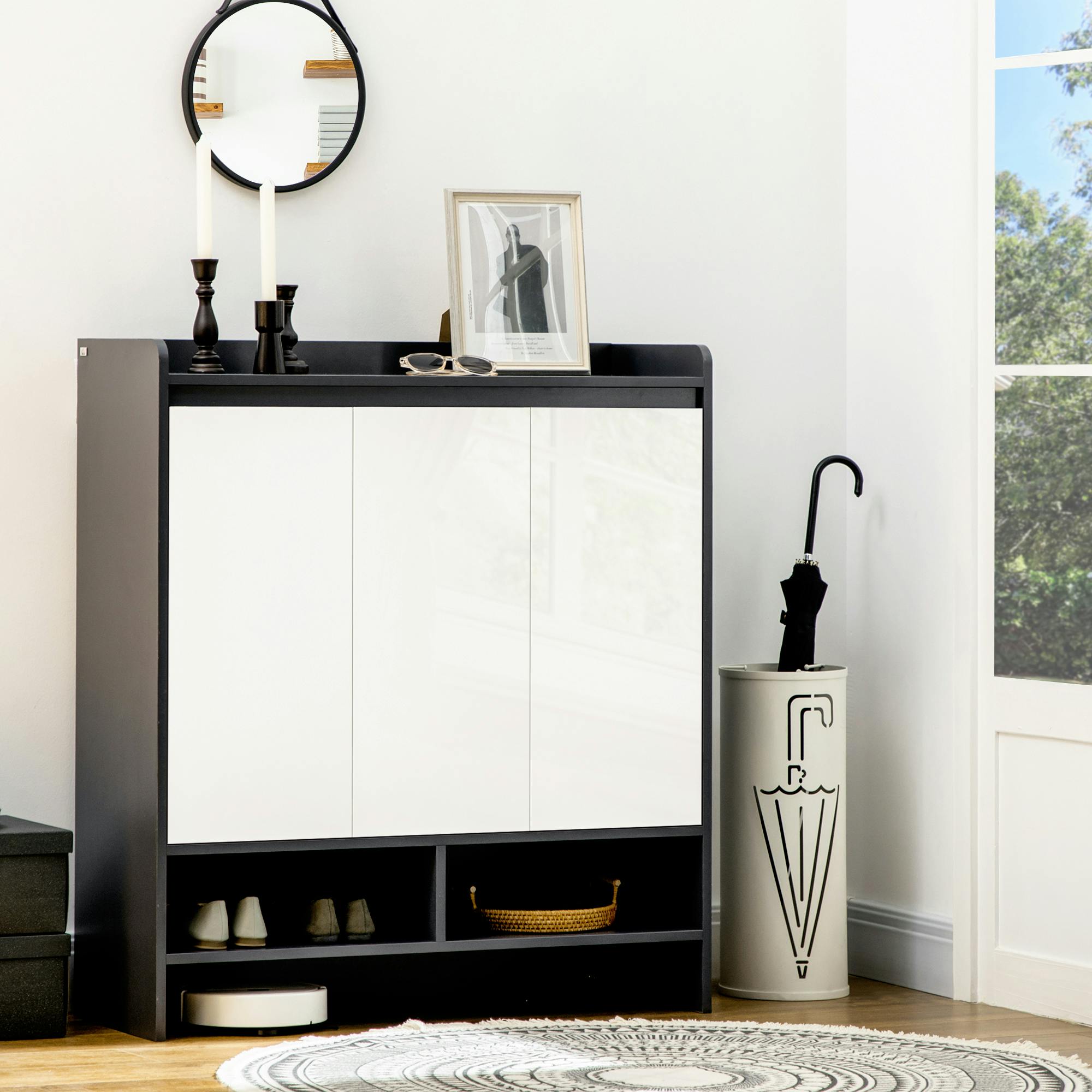 Rackhams White Storage Cabinet With High Gloss Doors For 19 Pairs Of Shoes