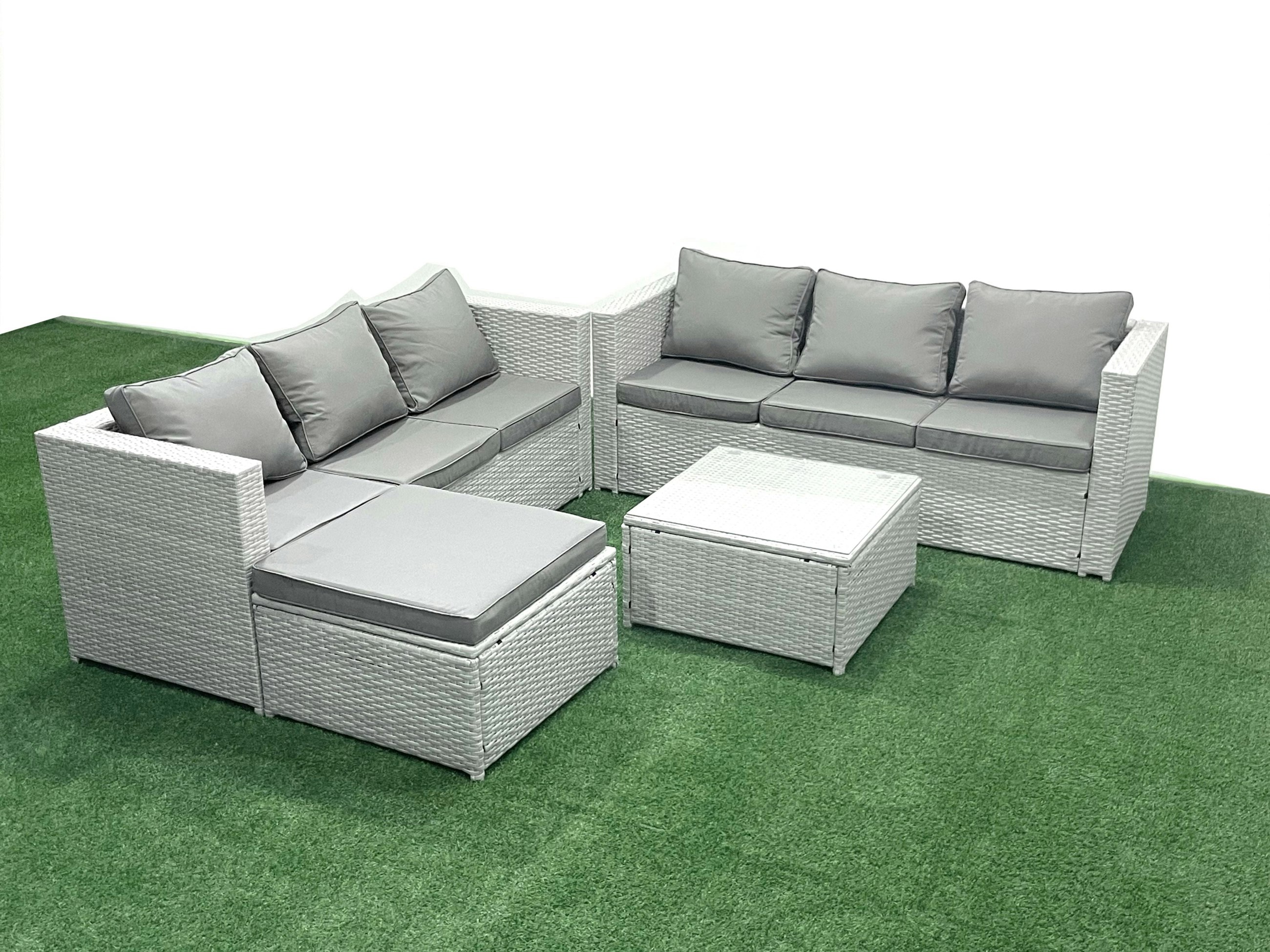 Fimous Light/Grey Rattan Garden Outdoor Furniture Set 7 Seater Rattan Garden Sofa Set With Big Footstool Mixed