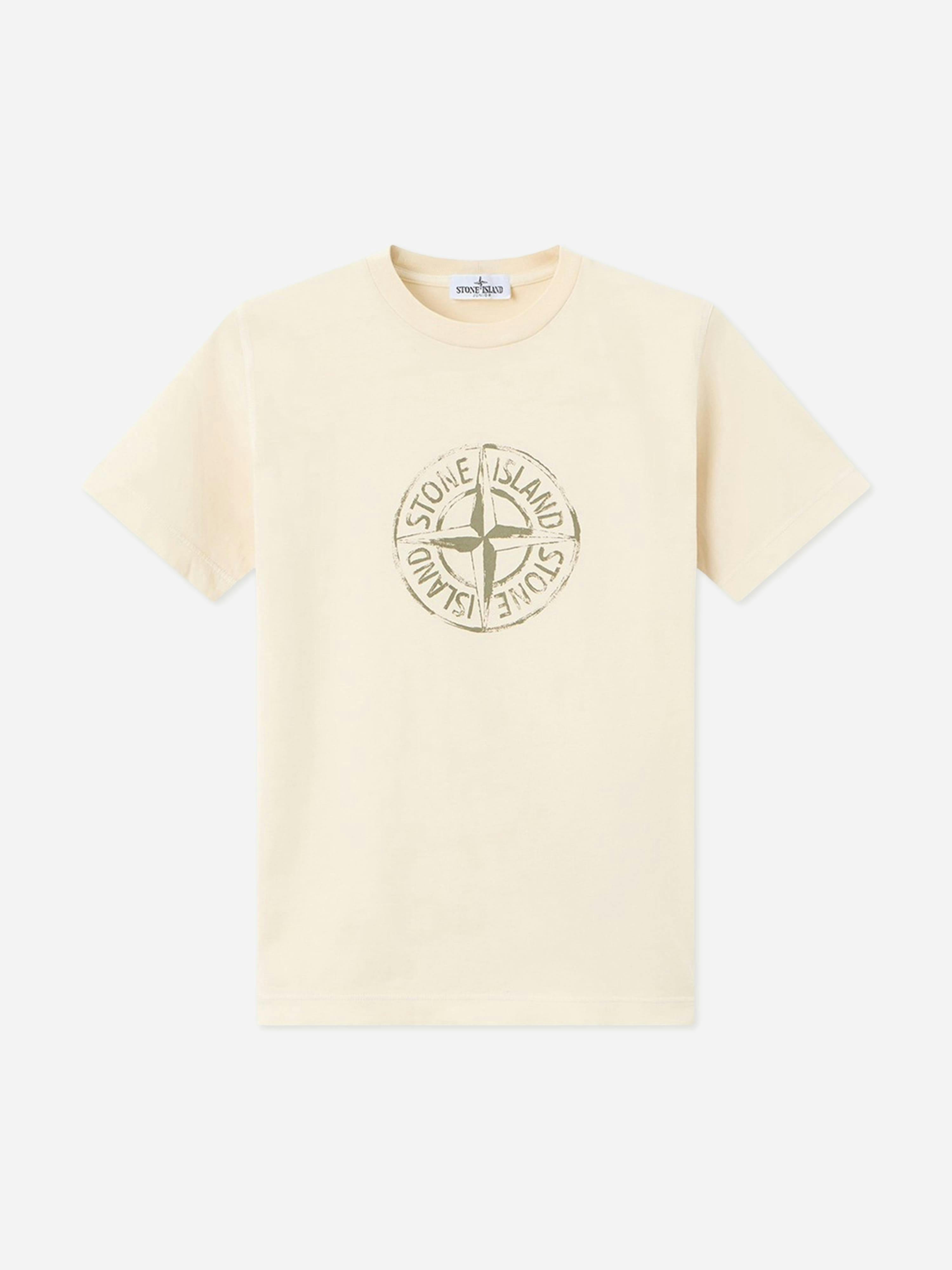 Stone Island Acrylic Compass Print Ss T-Shirt - Male - Kids Short Sleeve T-Shirts - Beige - 8 Y | 128 Cm - Kids - Image 5