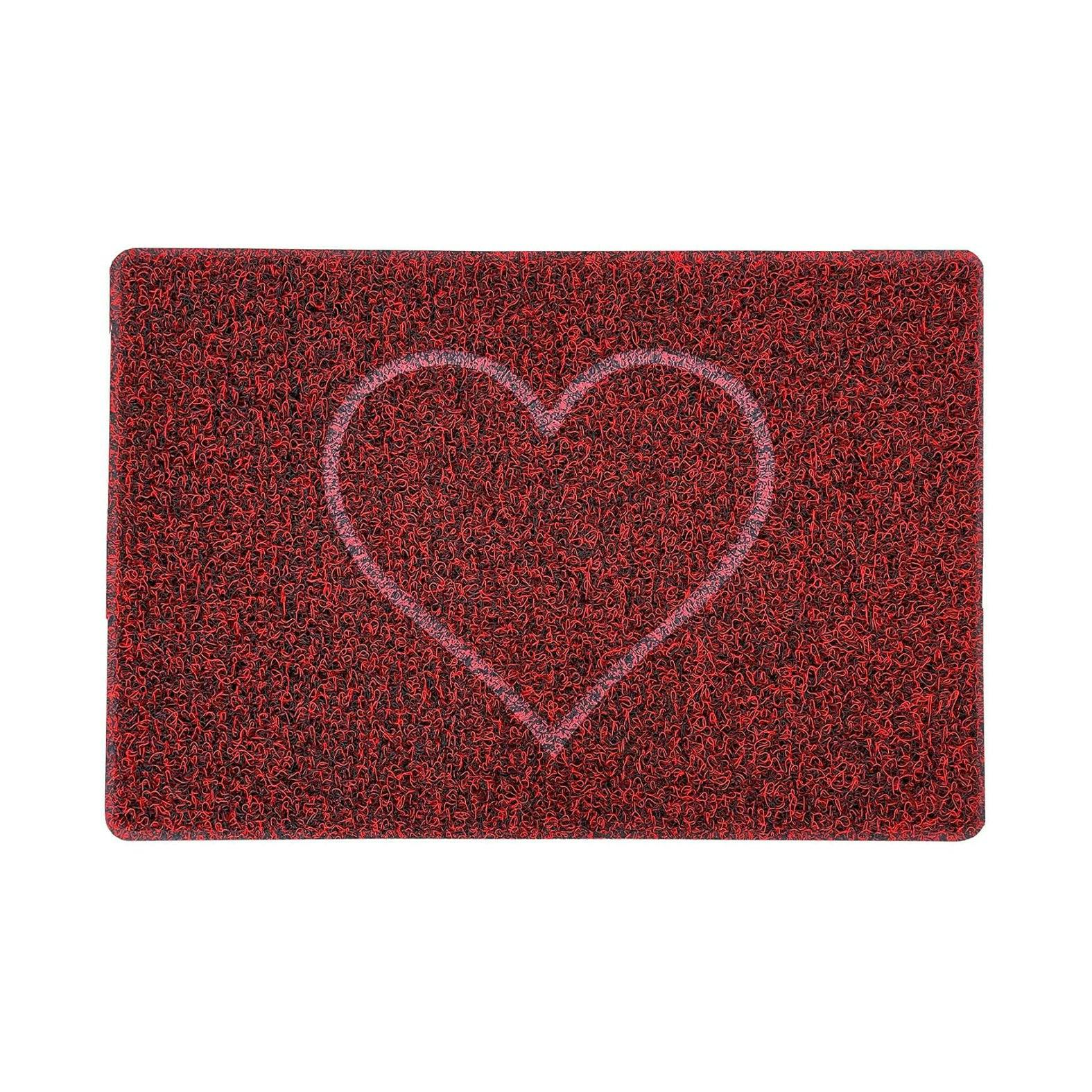 Rackhams Red/Black Embossed Heart Spaghetti Door Mat - & - 60Cm X 40Cm