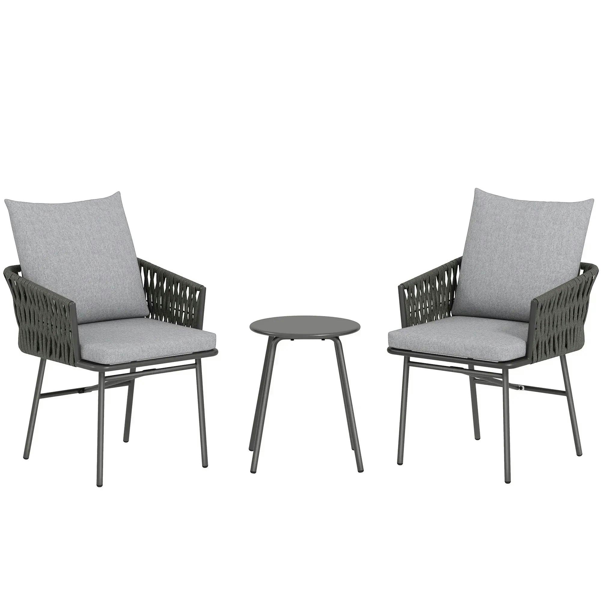 Outsunny Rattan Bistro Set - 2 Chairs & 1 Table - Grey - PE Rattan & Steel Frame - Image 8