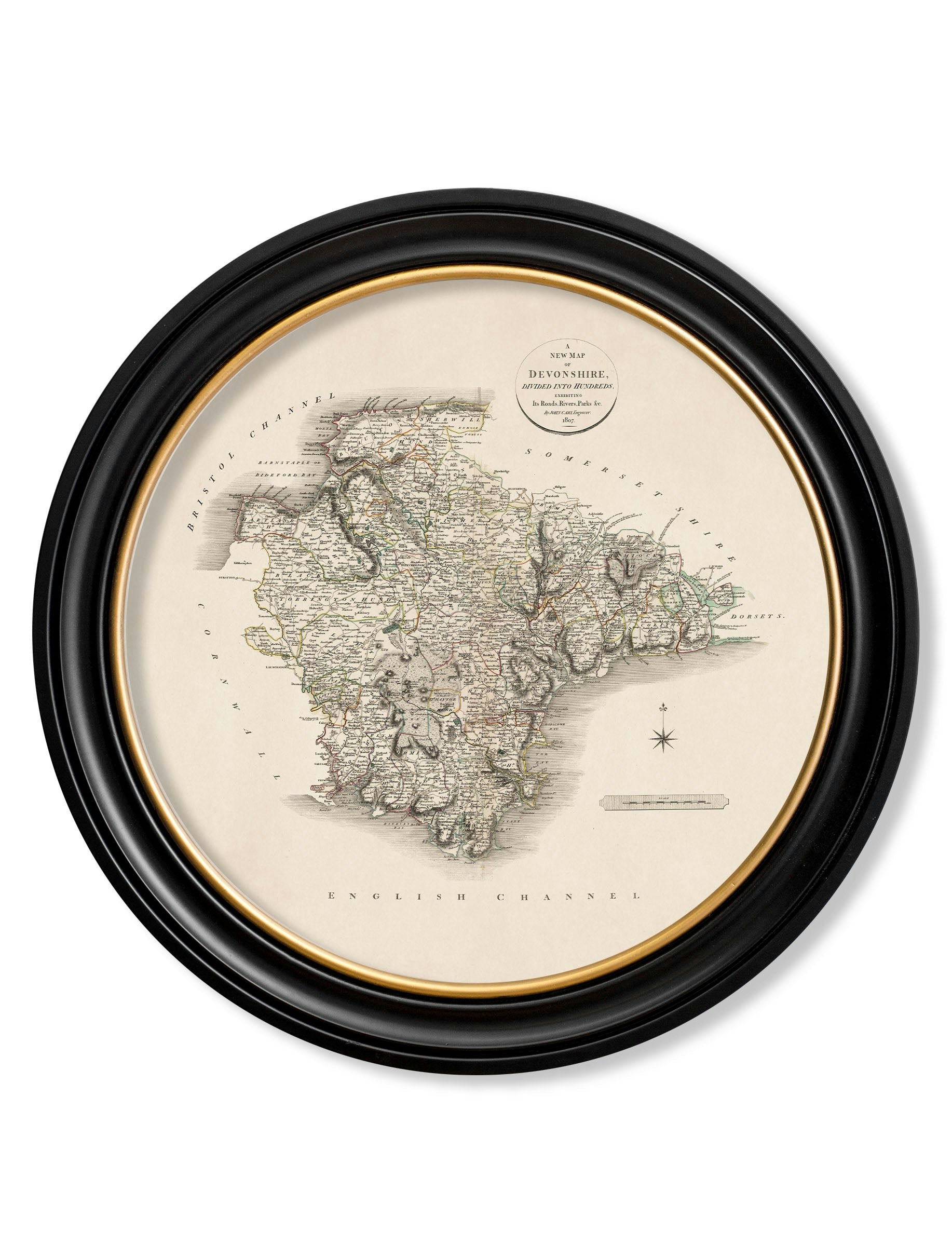 Rackhams Black C.1806 County Maps Of England - Round - 96 X 96Cm - Devonshire