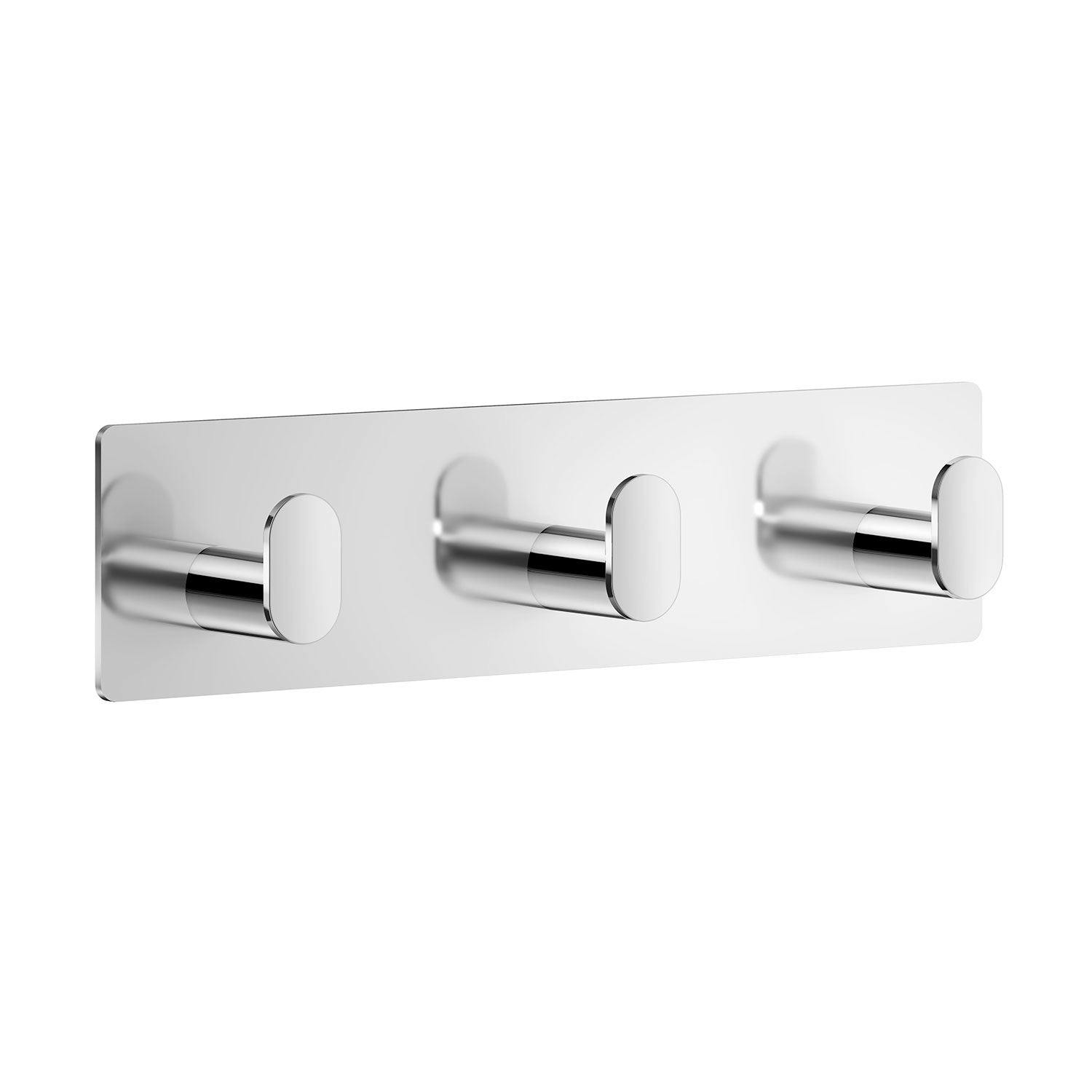 Rackhams Polished Stainless Steel Triple Towel Hook (192 X 48Mm) Self Adhesive Bathroom Wall Mounted