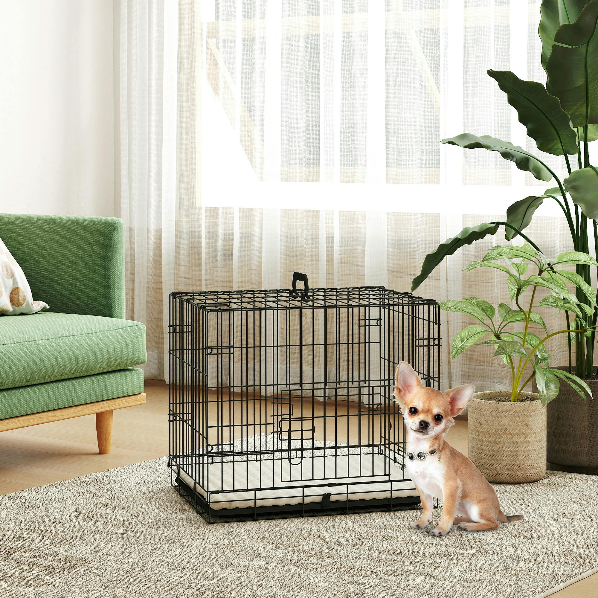 Pawhut Dog Crate With Two Doors, Tray, Soft Cushion, For Extra Small Dogs