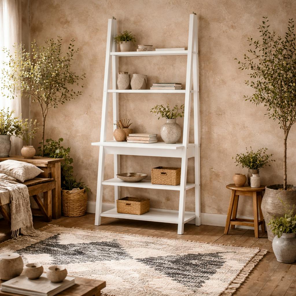 Wyld Haus White Athy Wooden Ladder Desk 5 Shelves