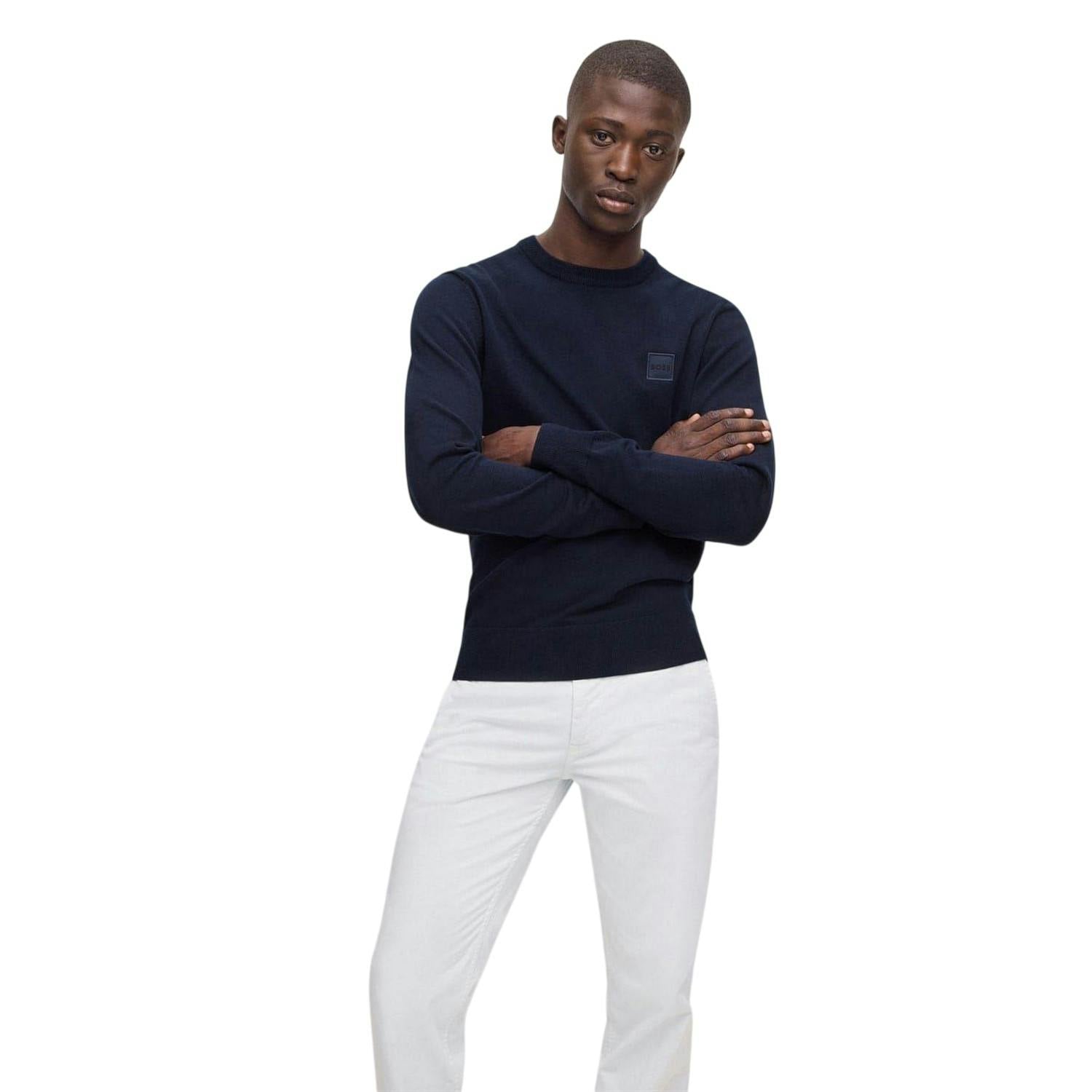 Boss Men's Dark/Blue Kanovano Crew Neck Jumper - Xxl - 95% Cotton/5% Cashmere