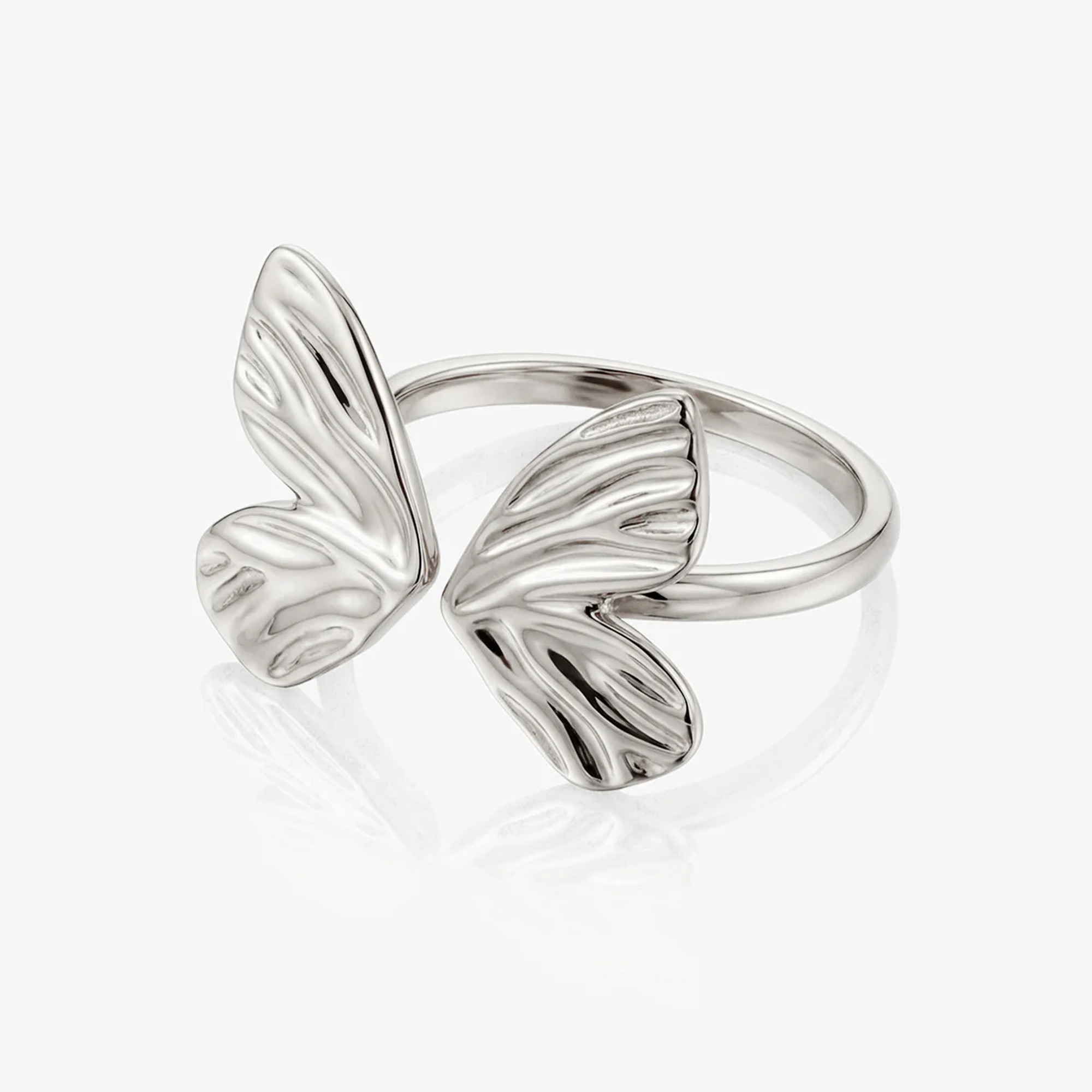 Muchv Silver Textured Butterfly Ring - Adjustable