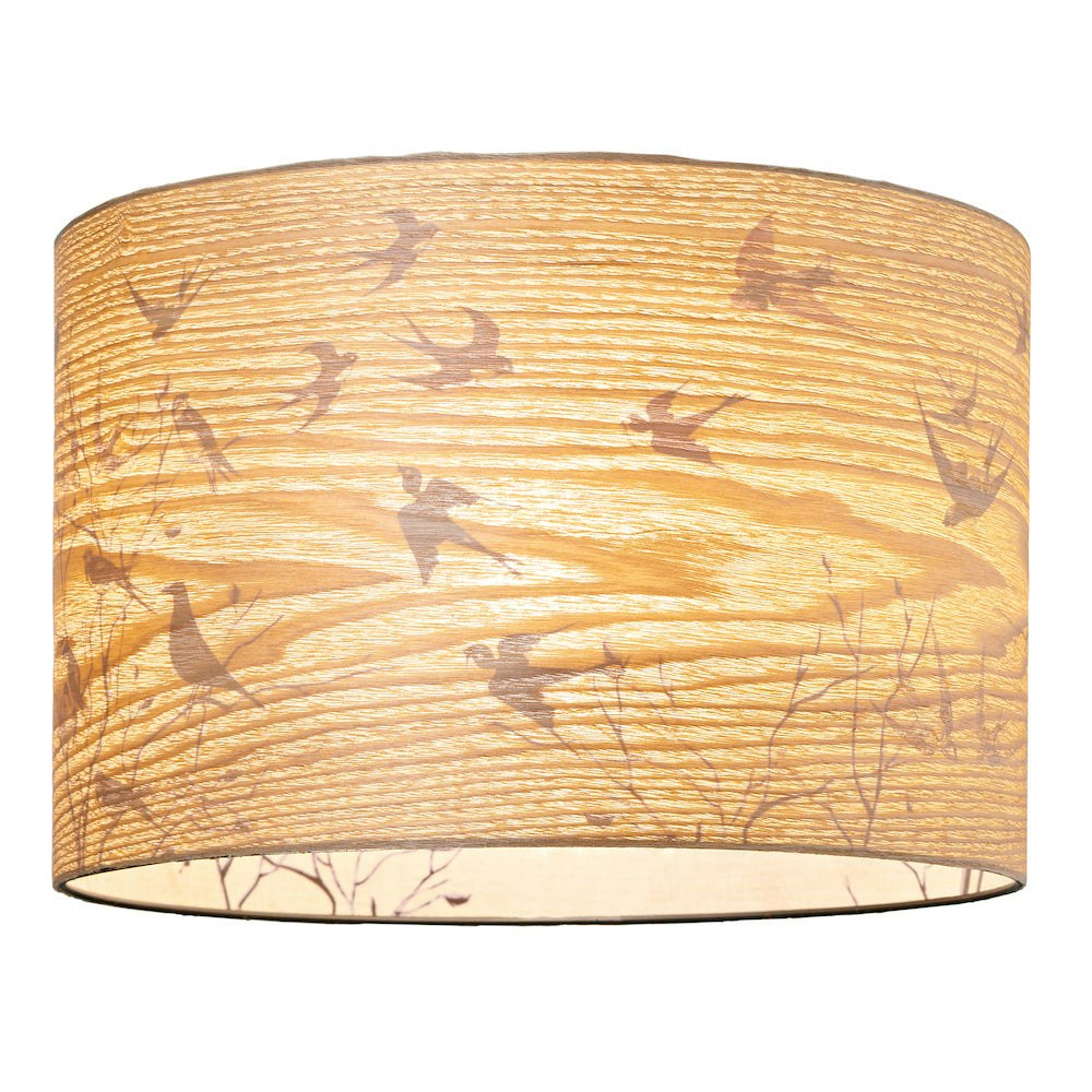 Happy Homewares Eco Friendly Bamboo Wood Effect Lamp Shade With Inner Lining Of Birds And Trees