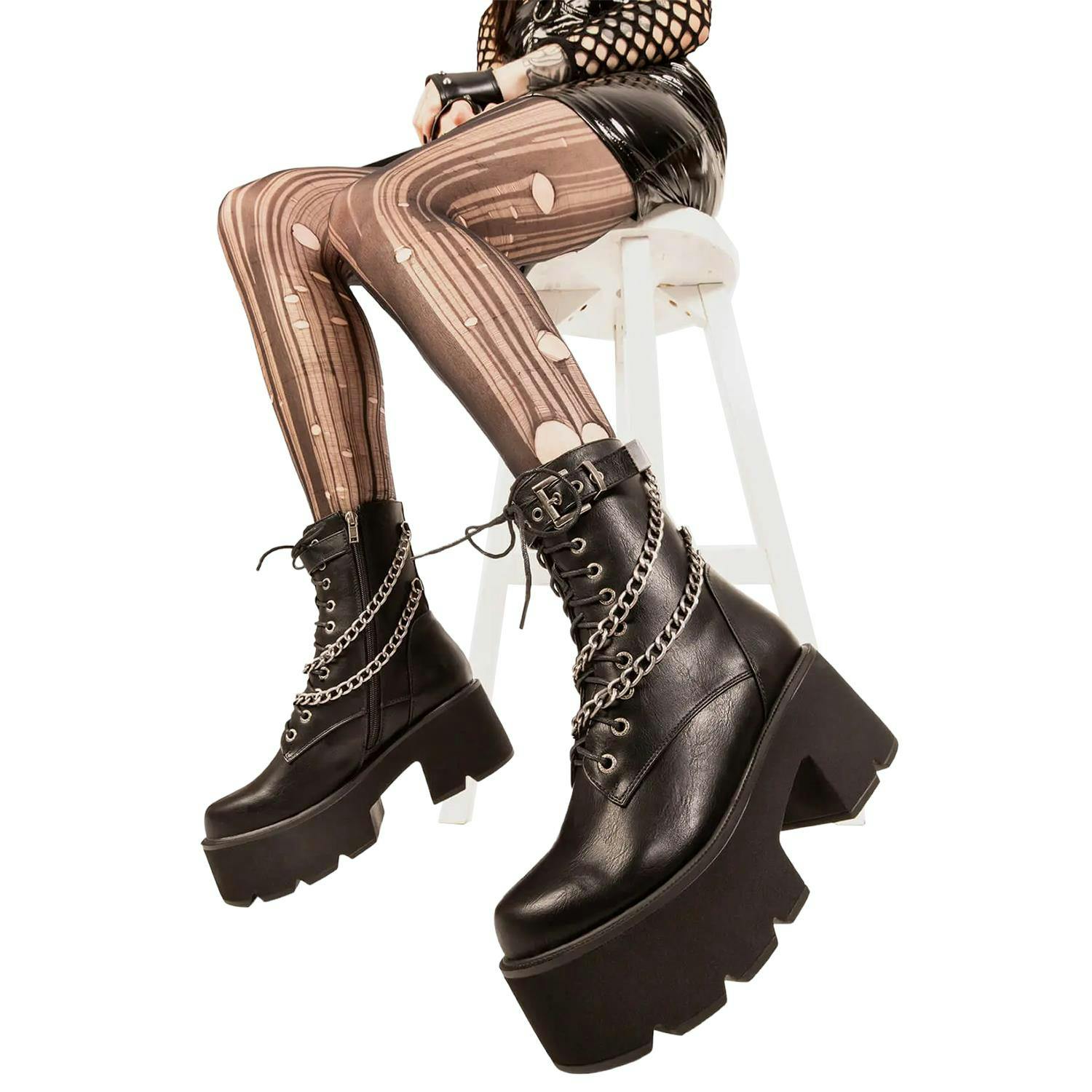 Lamoda Women's Black Flip The Switch Pu Chunky Platform Boots Gothic Alternative - Uk4