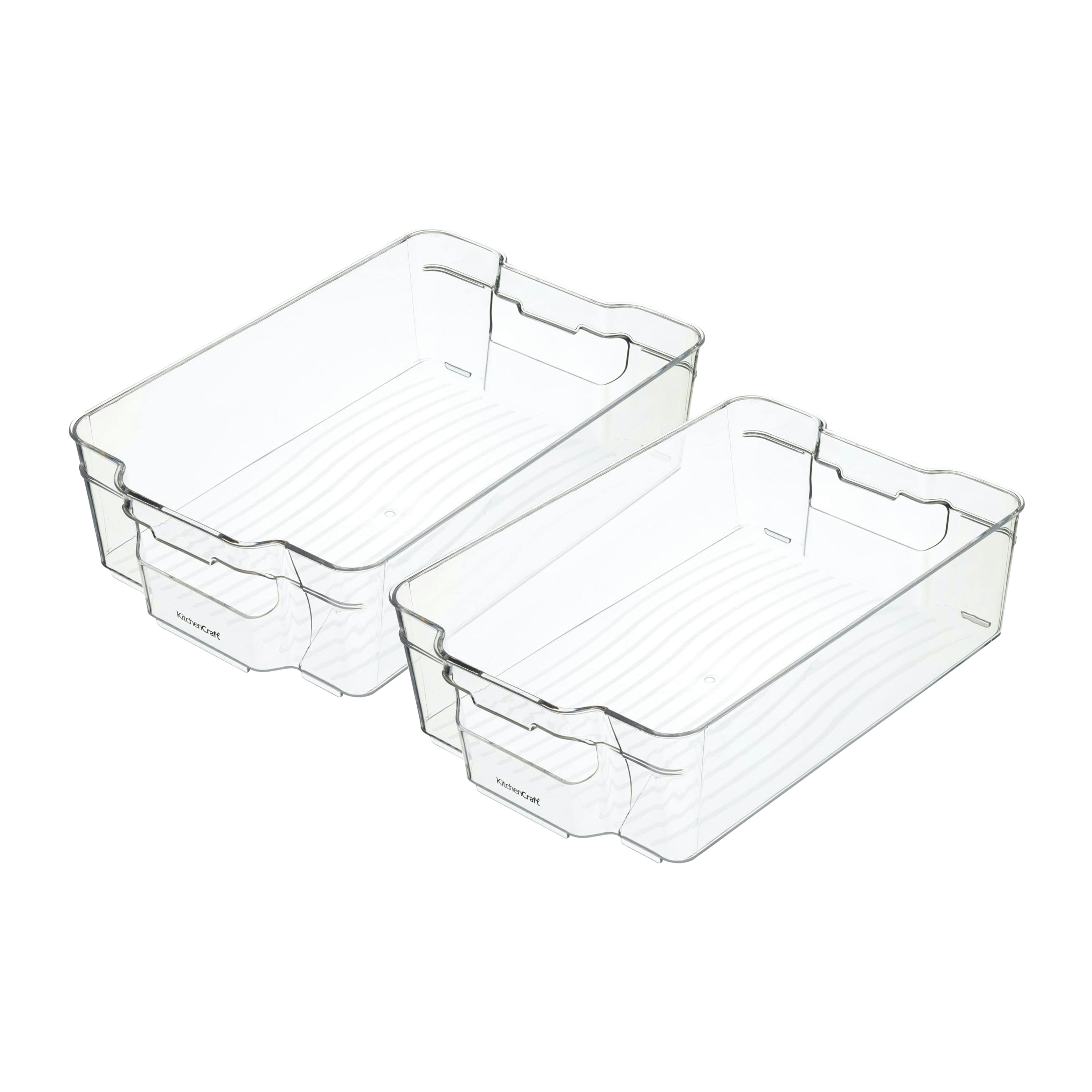 Rackhams Set Of 2 Medium Plastic Food Storage Containers, Kitchen Organisers For Fridges Or Cupboards, Clear, 31.5 X 21 X 9Cm - Clear - Polypropelyne - Baskets