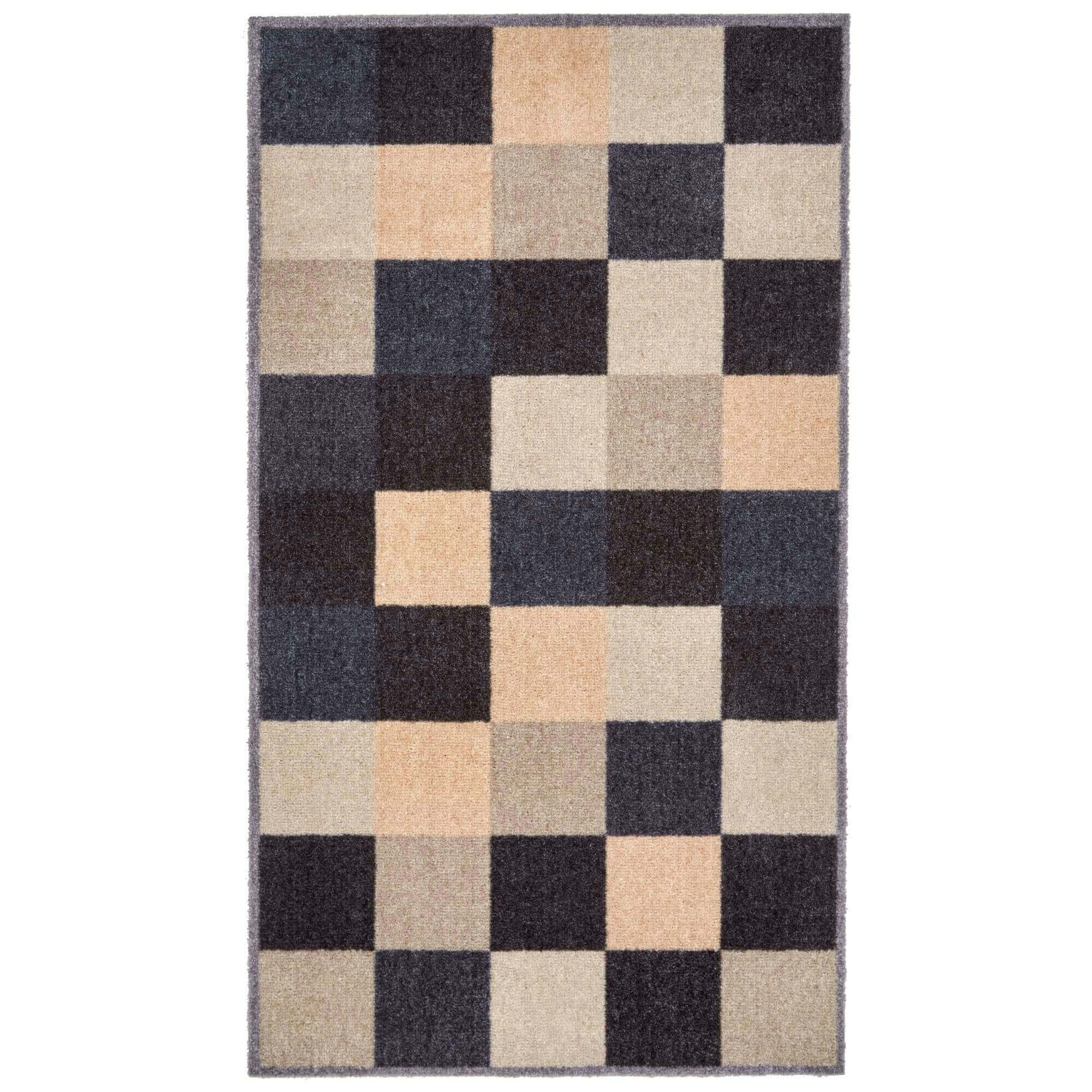 Rackhams Blue Recycled Washable Geometric Mat | 130 - 67X120 Cm