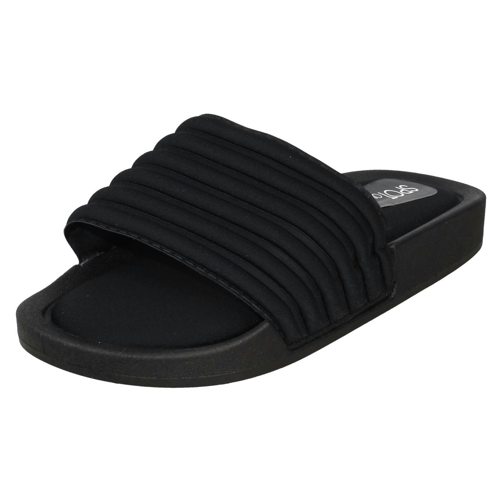 Spot On Women's Black Mule Sandals Sliders F00405 - Uk 6