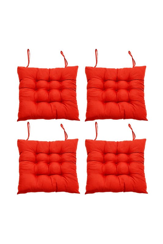 Rackhams Red 4Pcs Soft Seat Pads With Ties For Dining Chairs Desk Chair - One Size