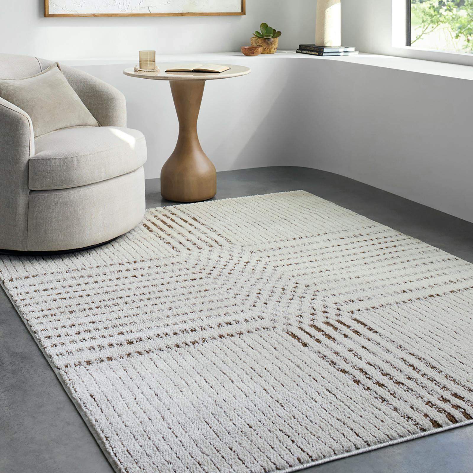 Livabliss Ivory/Brown Galey Alix Architect-Modern Graphic High Pile Rug - 160 X 213 Cm