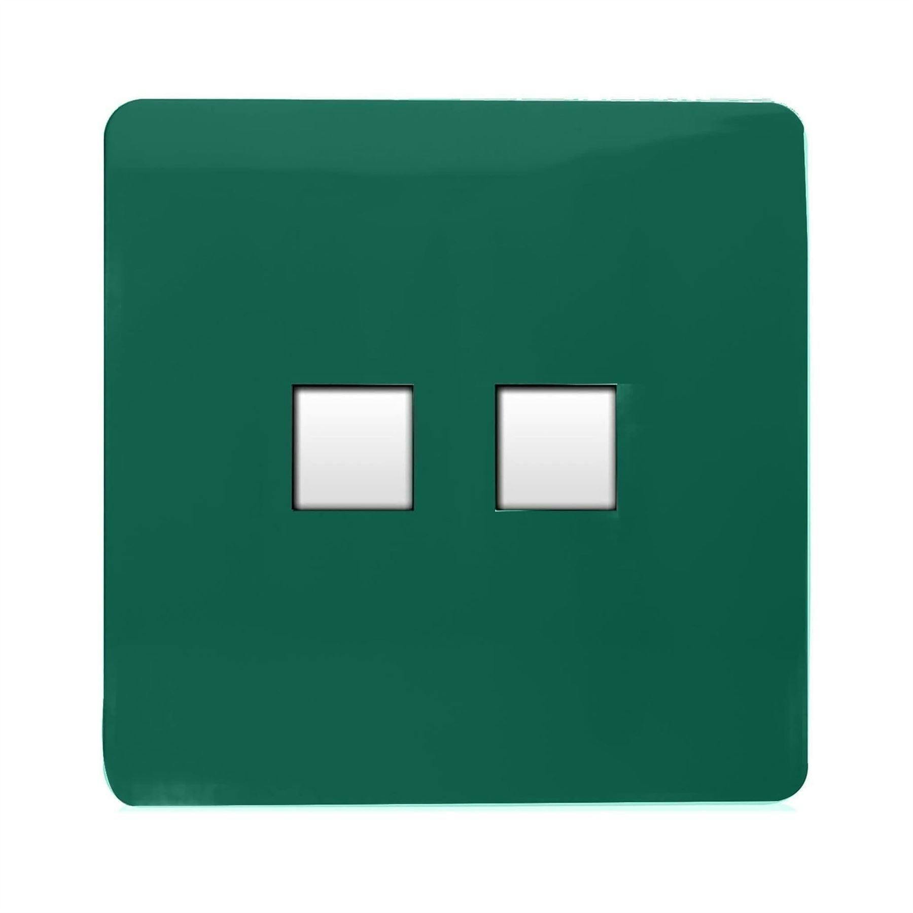 Trendi Switch Dark/Green 2 Gang Rj45 Cat 6 Modern Designer Pc Ethernet Socket In Forest