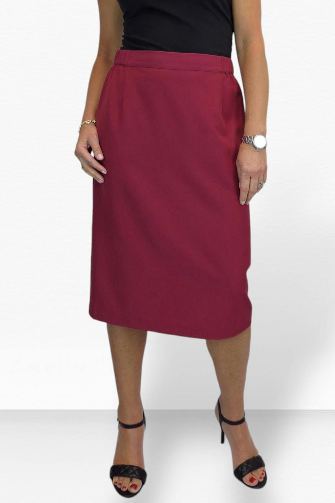 Paulo Due Women's Burgundy Tailored Midi Pencil Skirt - 24