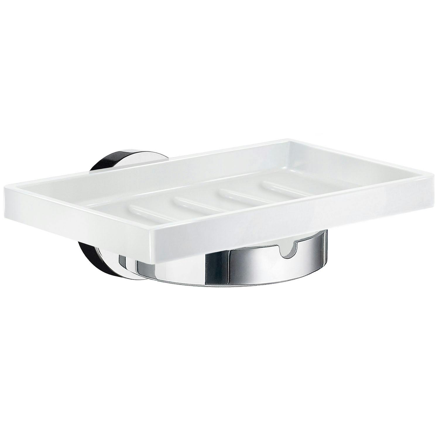 Smedbo Porcelain Rectangular Soap Dish Tray And Polished Chrome Wall Mounted Holder With Concealed Screws For Bath Shower Bathroom