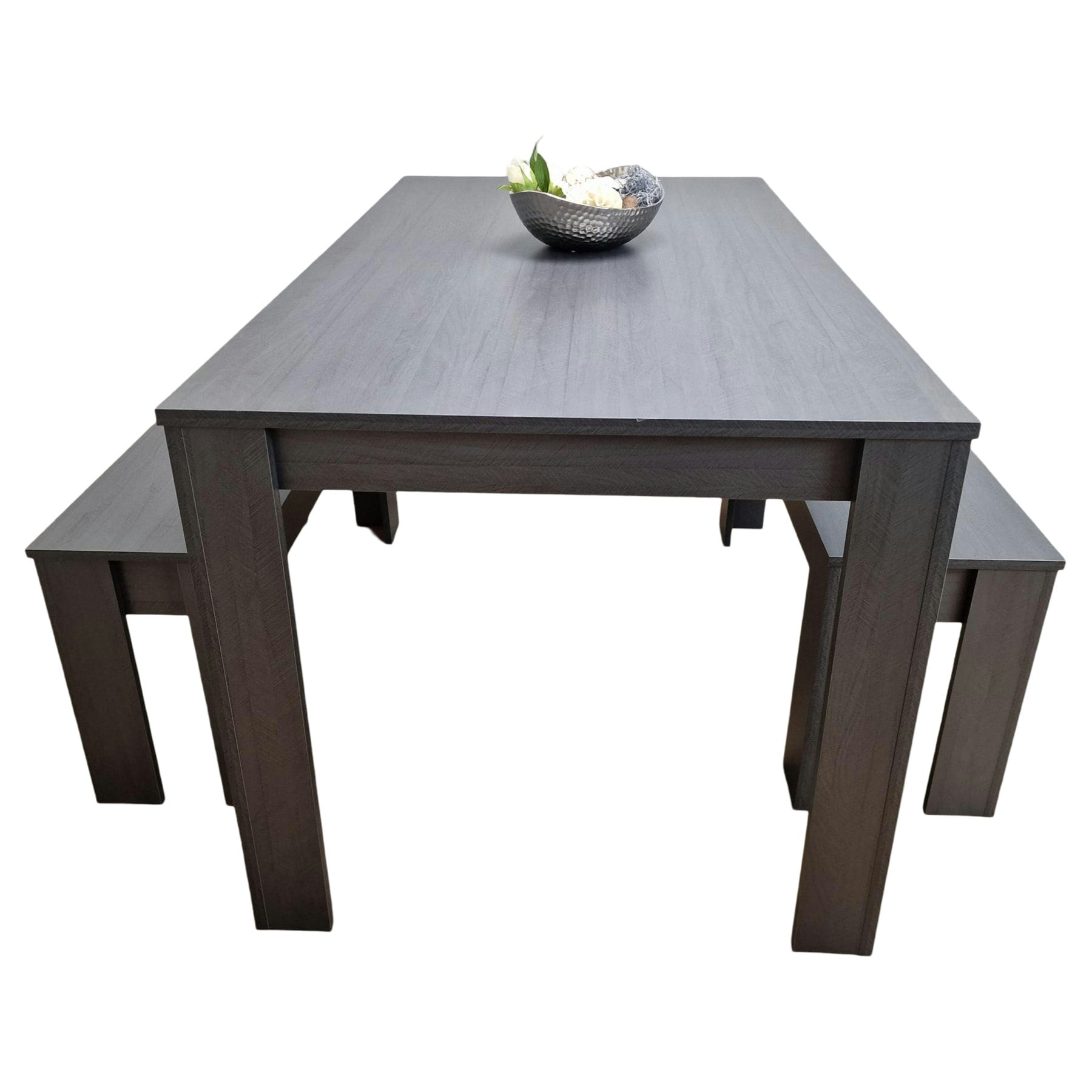 Kosy Koala Unisex Charcoal Dining Table & 2 Benches Black Dark Grey 2 Grey Wooden Benches Wood Dining Set Furniture In | Size: 140Cm X 80Cm - Image 2