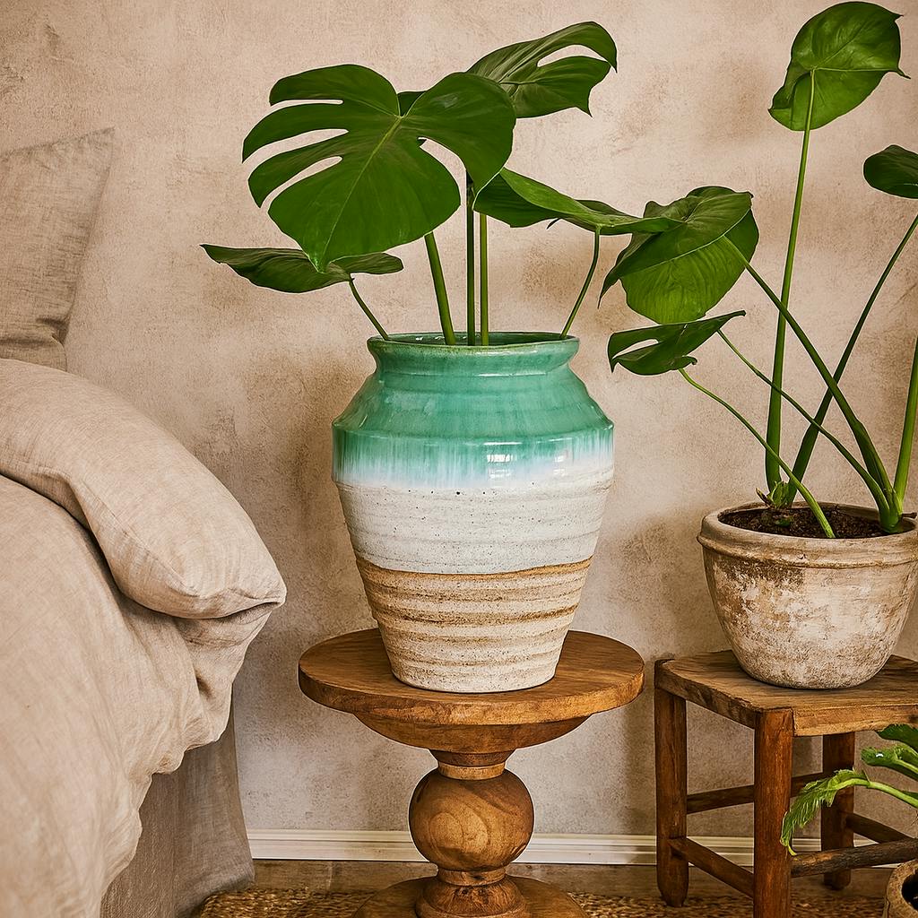 Rackhams Turquoise/Blue Rustic Ombre And Sand Glazed Ceramic Vase