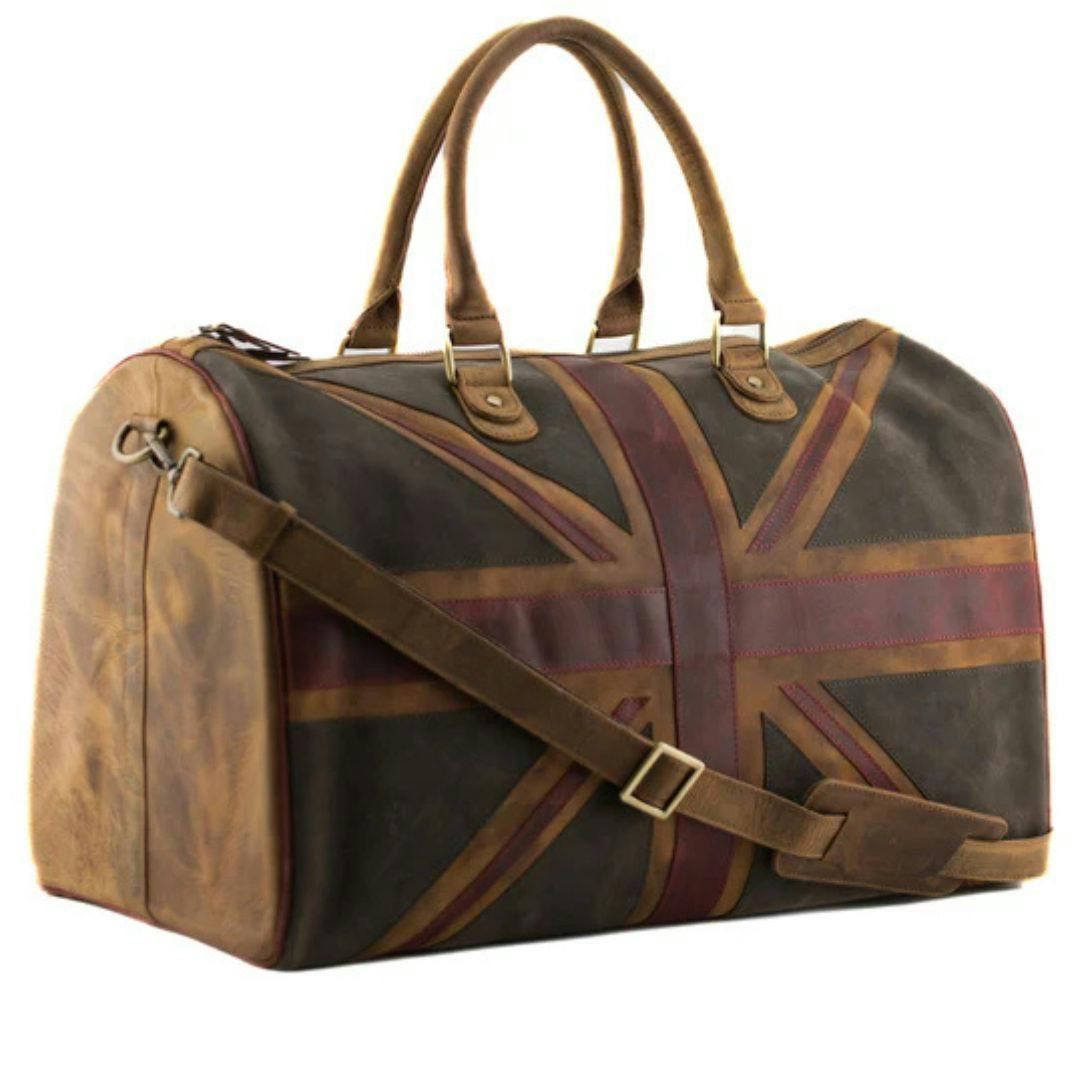 Mala Leather Brown Union Jack Genuine Leather Vintage Holdall In