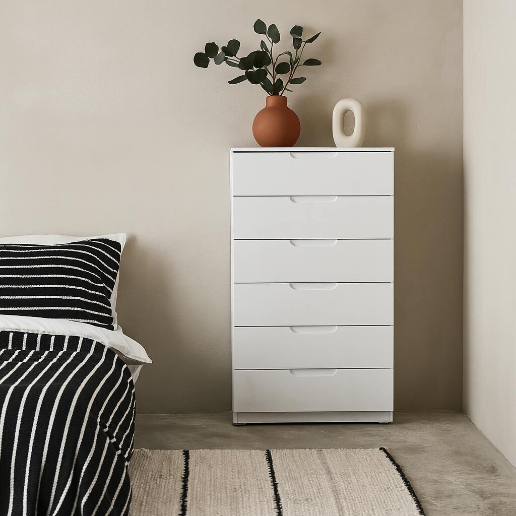 Wyld Haus White Leipzig Gloss Tall Chest Of 6 Drawers