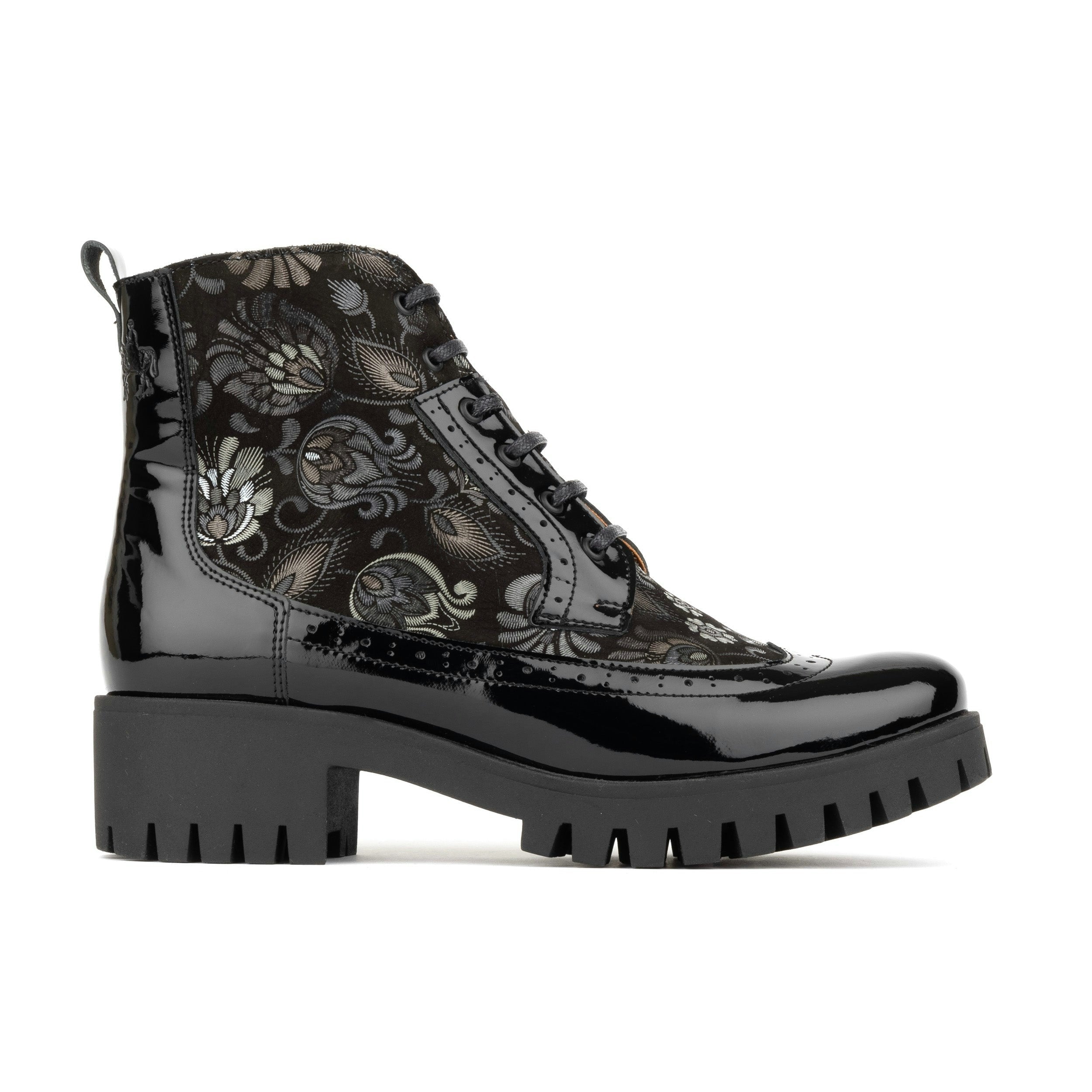 Embassy London Women's Black Milliner Platform - Emboss - Leather Chunky 1 Inch Platform Ankle Boot In - Uk 5 / Eu 38 / Us 7