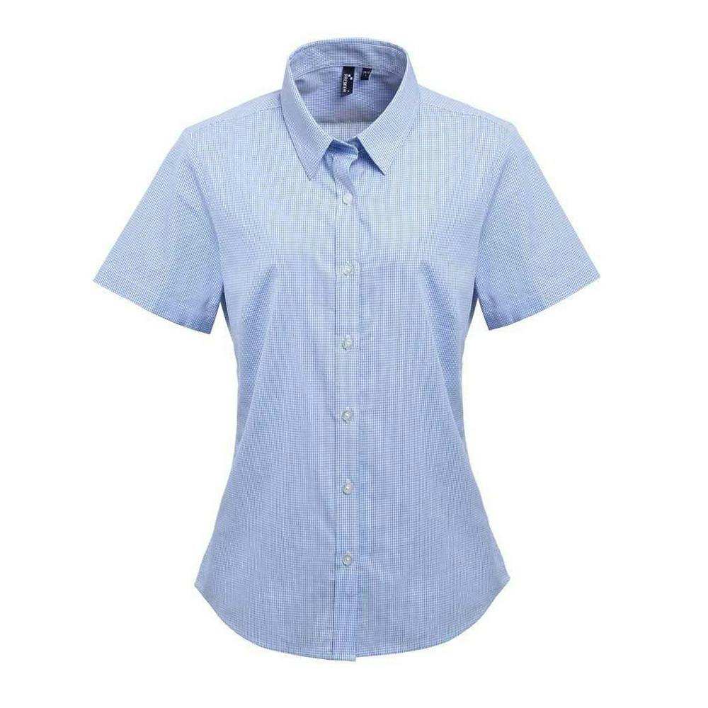 Premier Women's Light Blue Gingham Short-Sleeved Shirt In | Size: 10 - Image 3