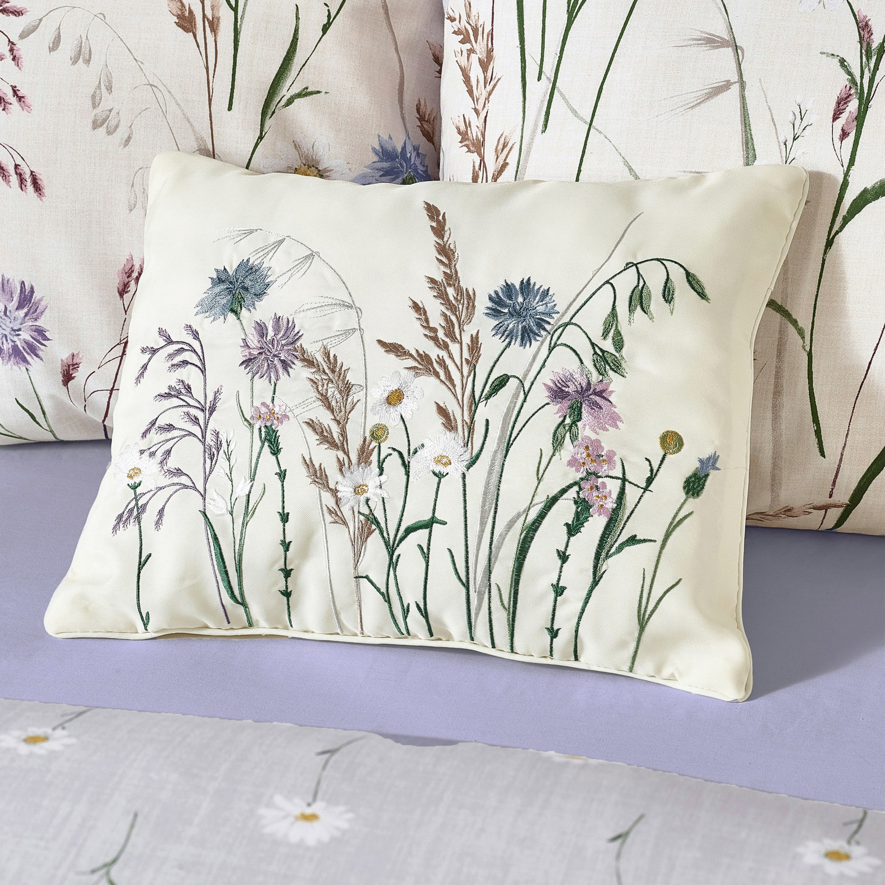 Catherine Lansfield Lilac Grasmere Floral Embroidered Cushion