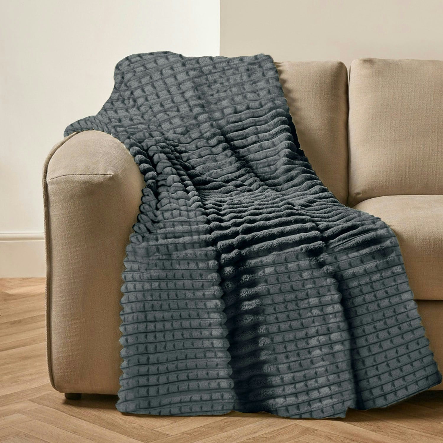 Velosso Chunky Cord Waffle Plush Heavy Blanket - 200Cm X 240Cm - Charcoal