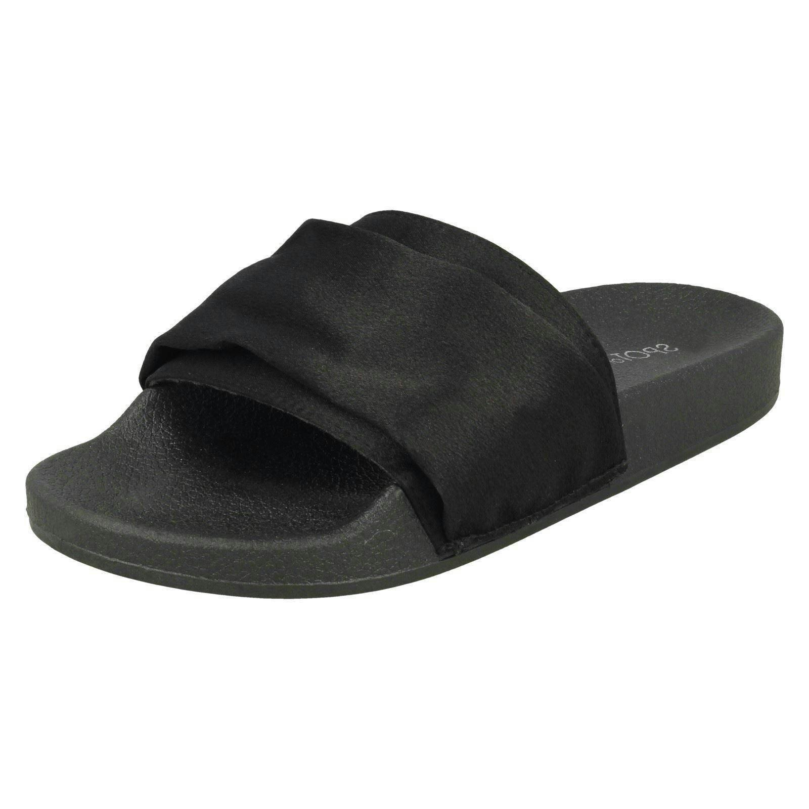 Spot On Women's Black Satin Slider Mules - Uk 8